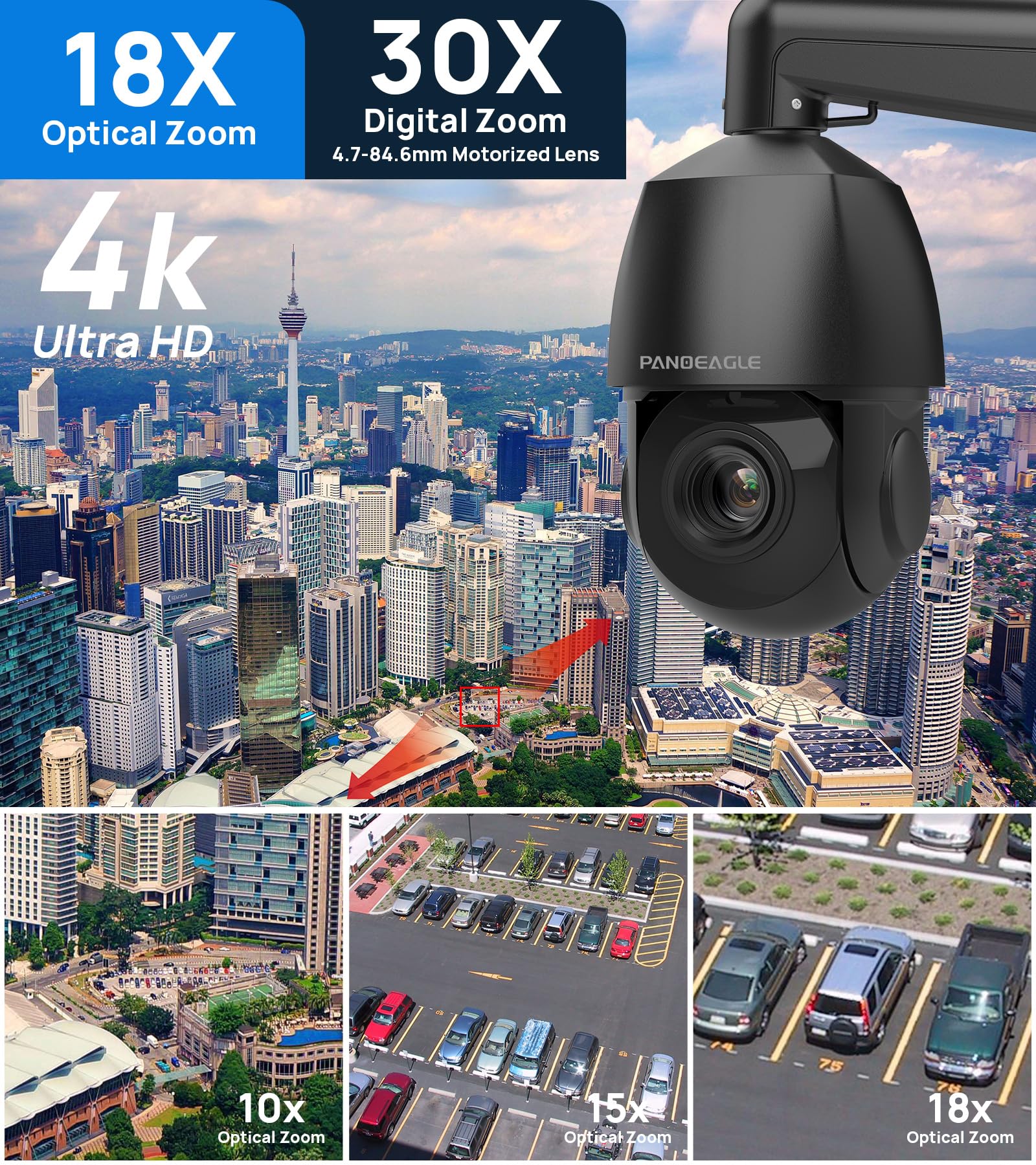 4K 8Mp Ptz Ip Poe Camera,Security Outdoor Camera, Pan Tilt 18X Optical Zoom,Human Auto Tracking,Smart Human/Vehicle Detection,Tw