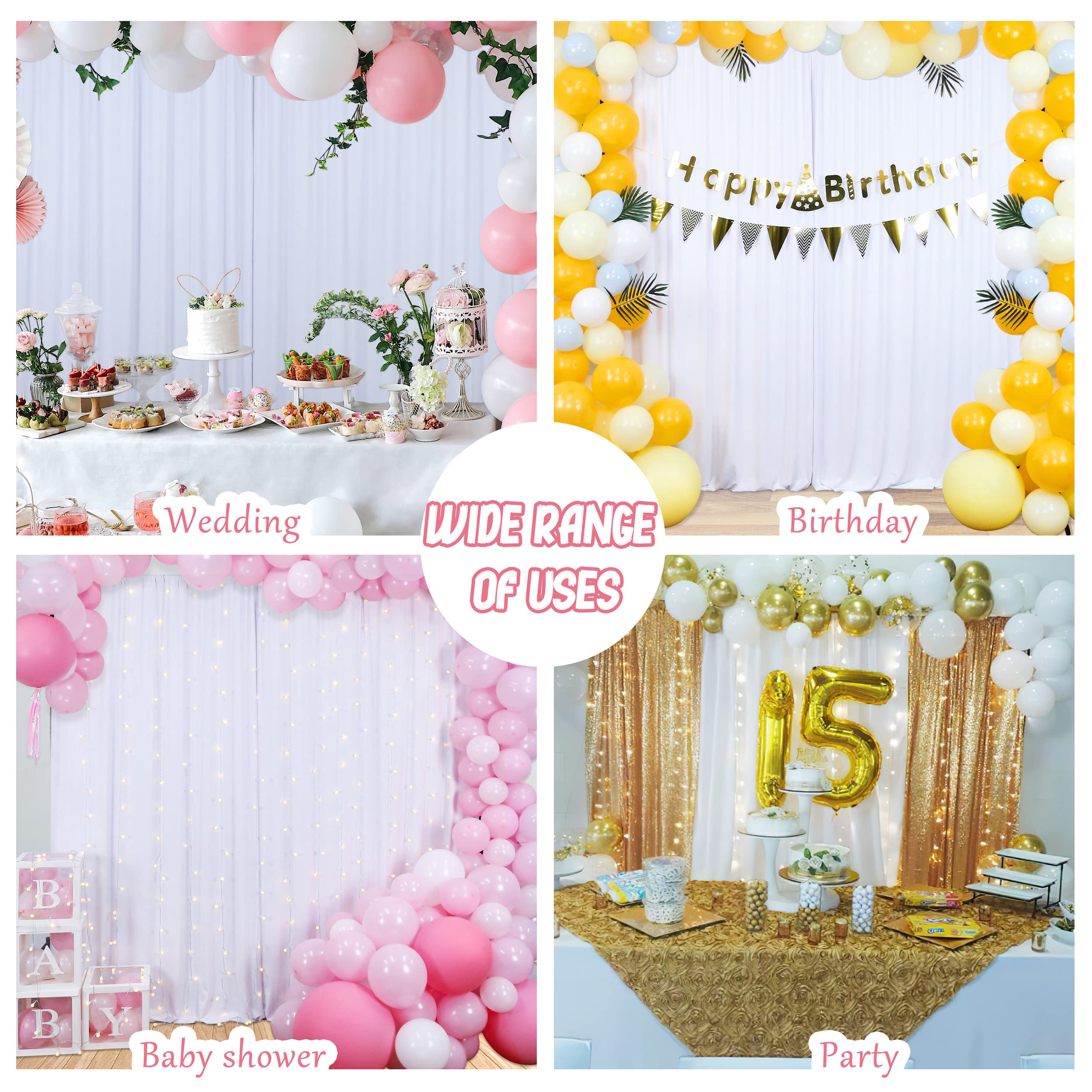 10X10Ft White Backdrop Curtains For Parties   White Wedding Backdrop For Baby Shower Birthday Photo Home Party Curtains Backdrop