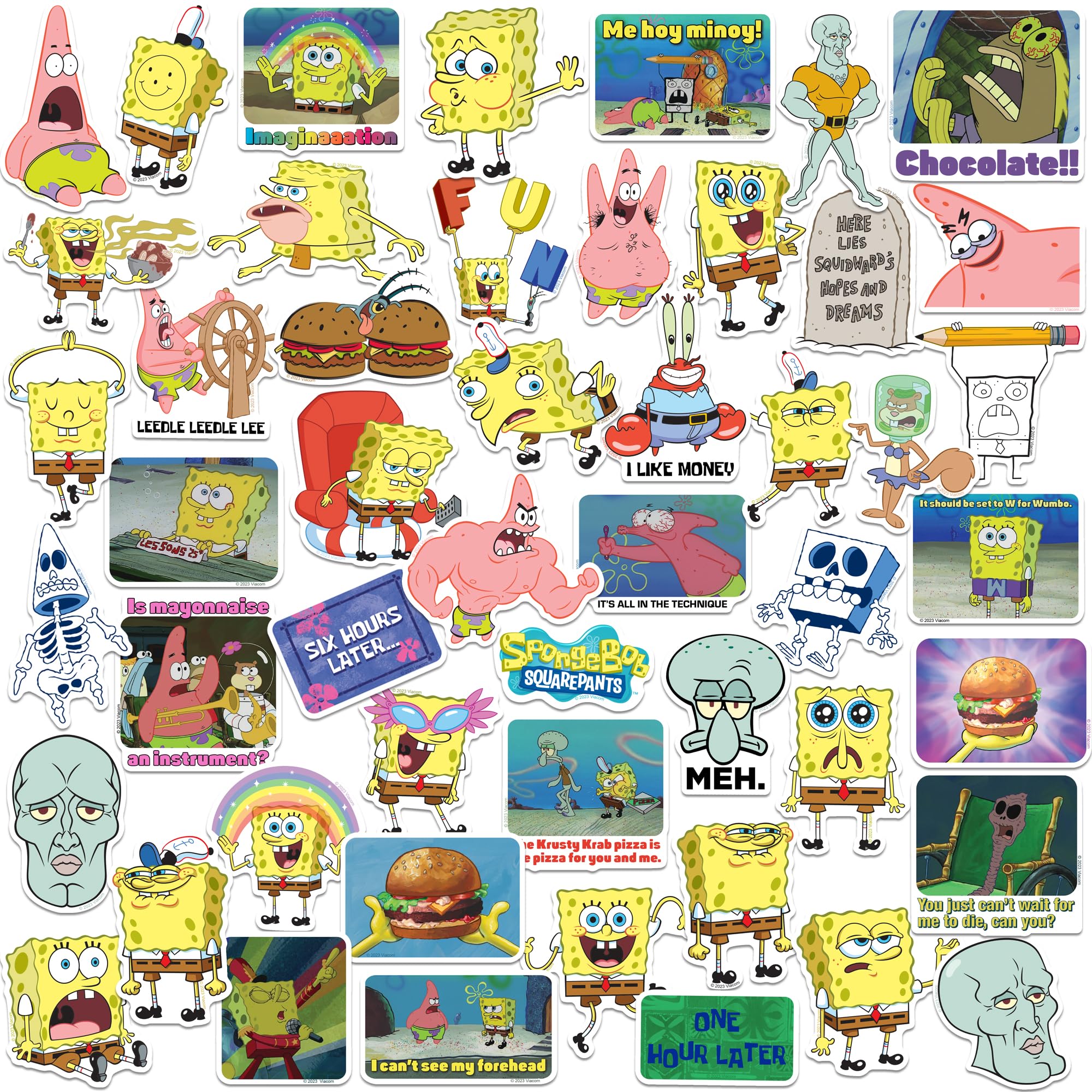 Spongebob Meme 50Ct Vinyl Large Deluxe Stickers Variety Pack   Laptop, Water Bottle, Scrapbooking, Tablet, Skateboard, Indoor/Ou