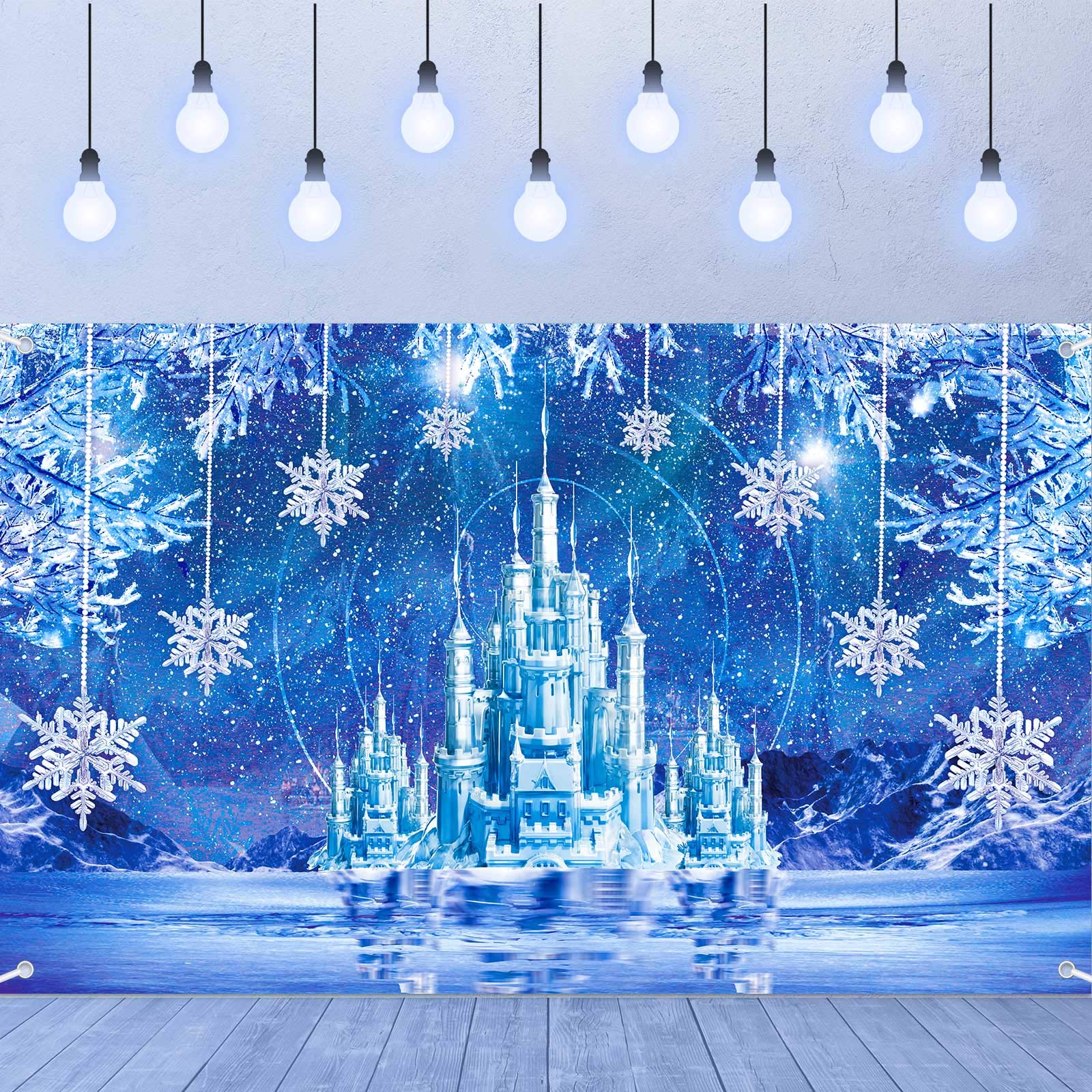Sumind Winter Party Supplies Backdrop Decoration Ice Snowflake Photography Banner Winter Wonderland Ice Castle Background for Ch