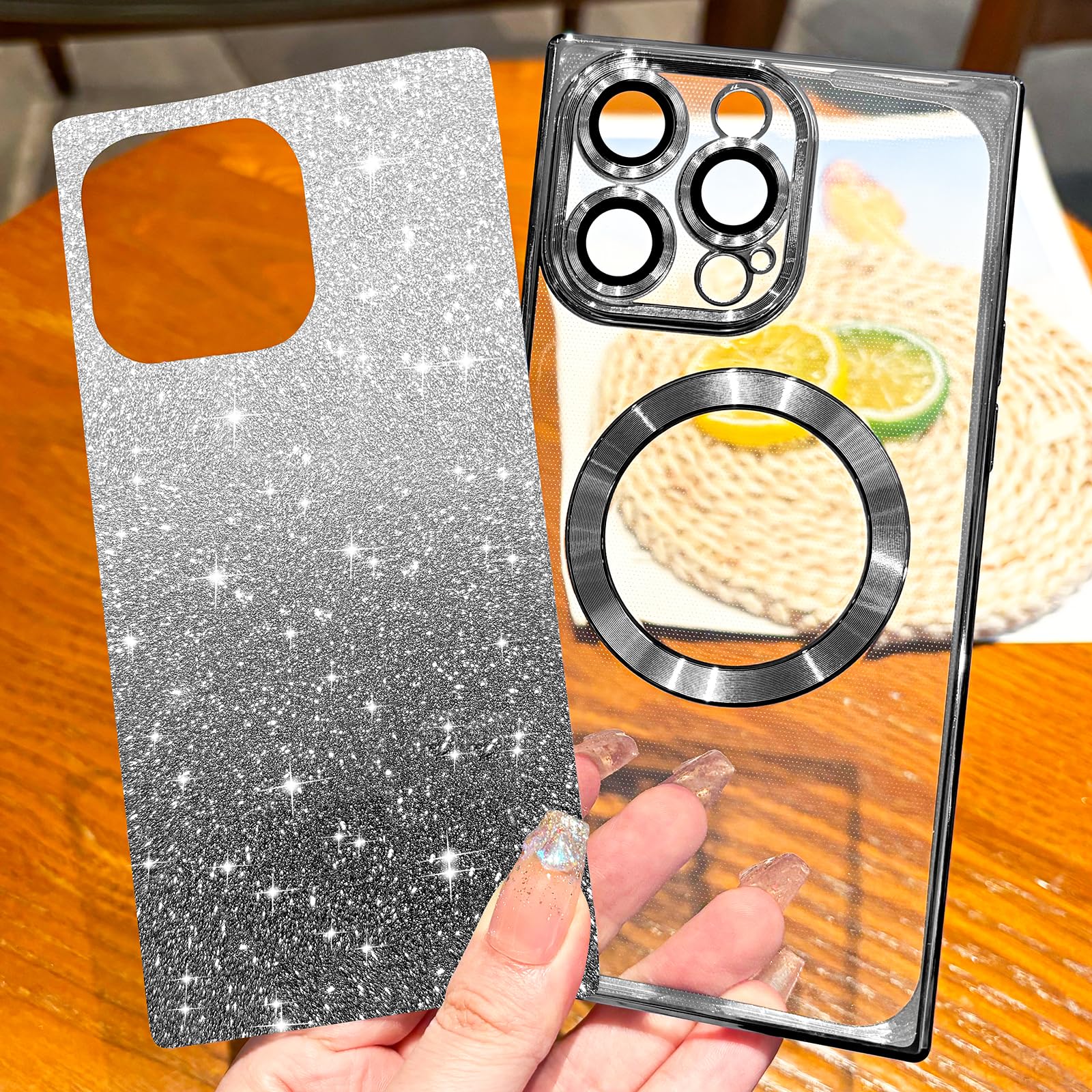 Hython For Iphone 15 Pro Case Clear Magnetic Glitter Phone Cases [Compatible With Magsafe] Full Camera Lens Protector Gradient S