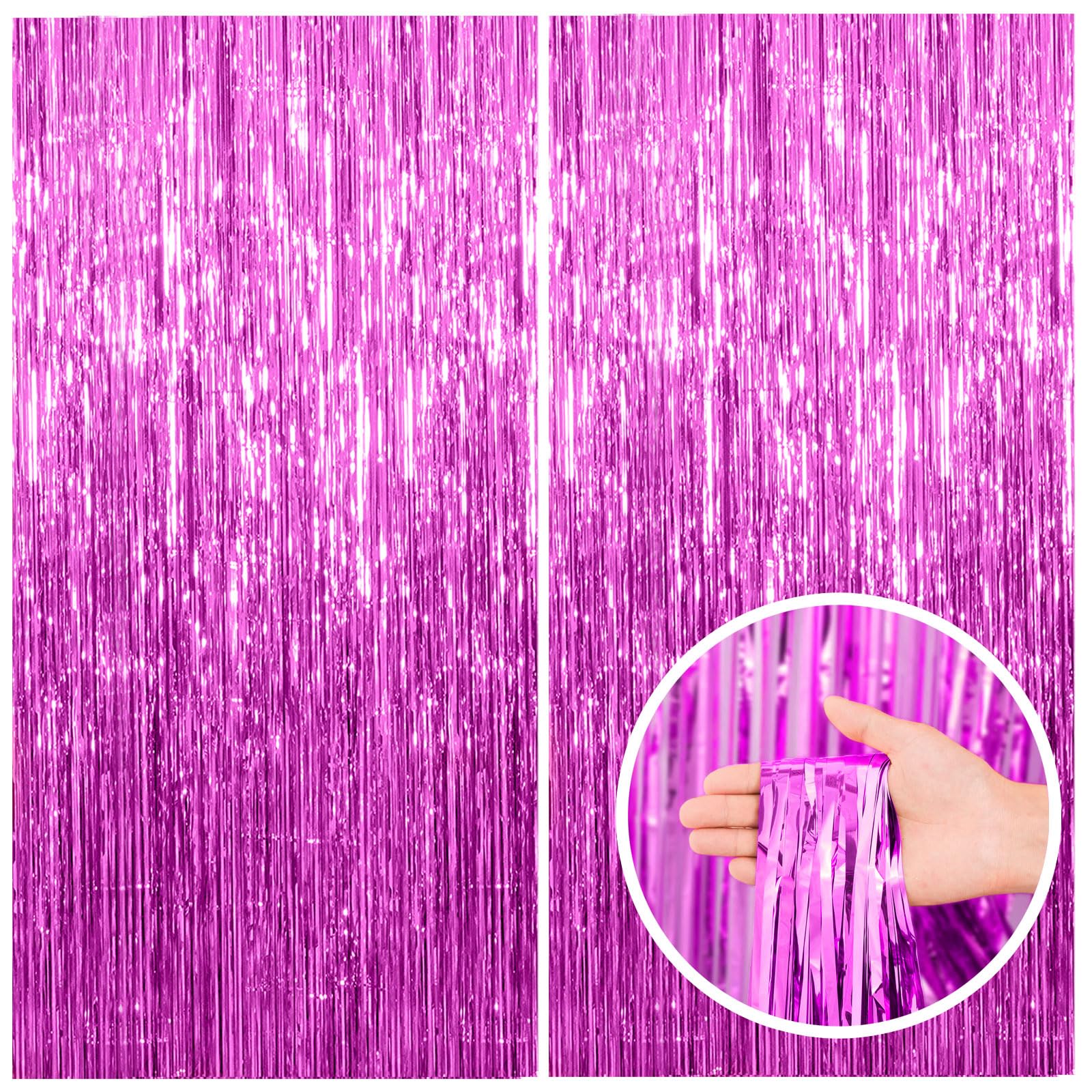 2 Pack Hot Pink Party Backdrop Birthday Decorations Tinsel Curtain Party Streamers Foil Fringe Backdrop Christmas Bachelorette G