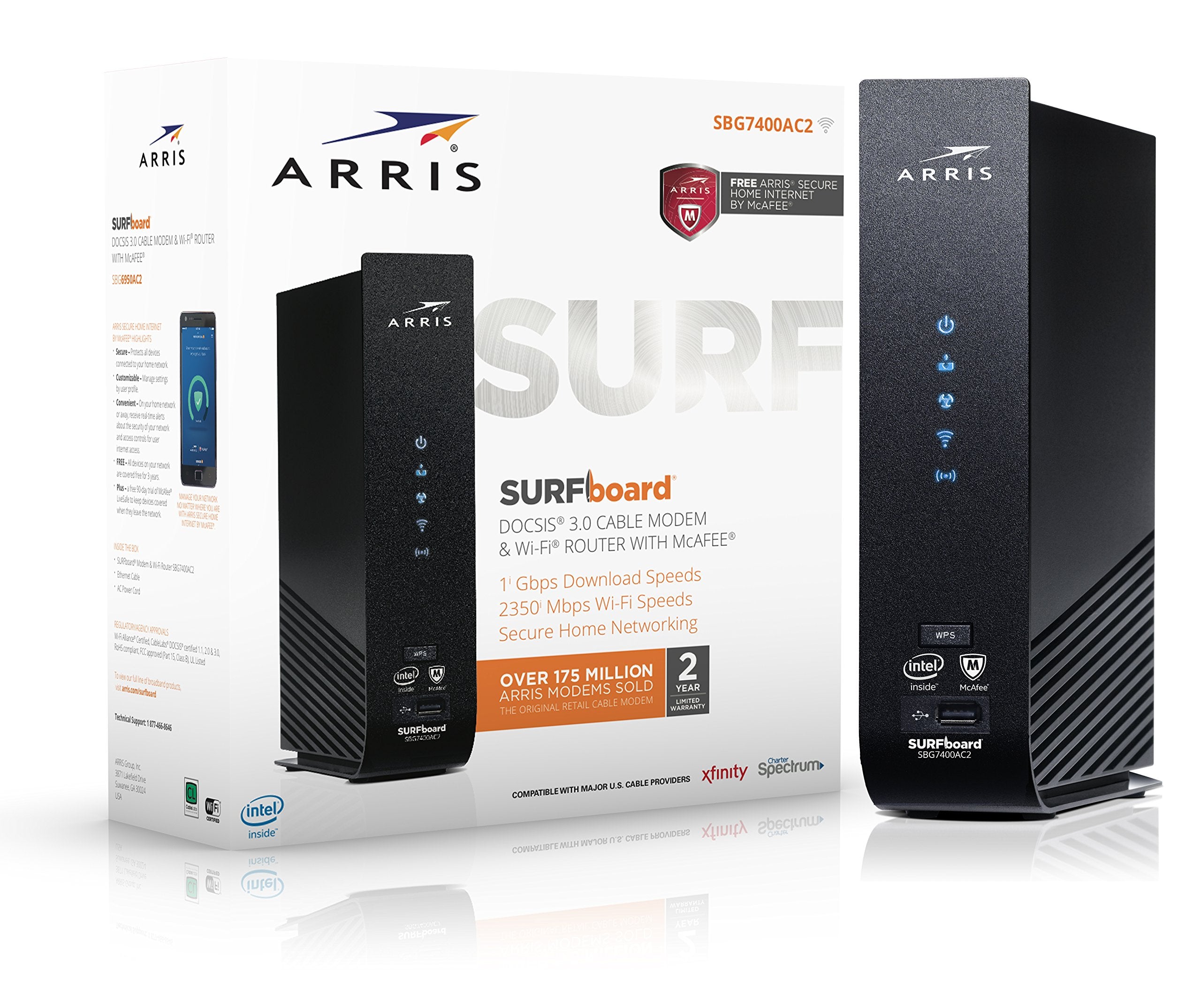 Arris Surfboard Sbg7400Ac2 Cable Modem/Wi Fi Router With Mcafee, 1000548