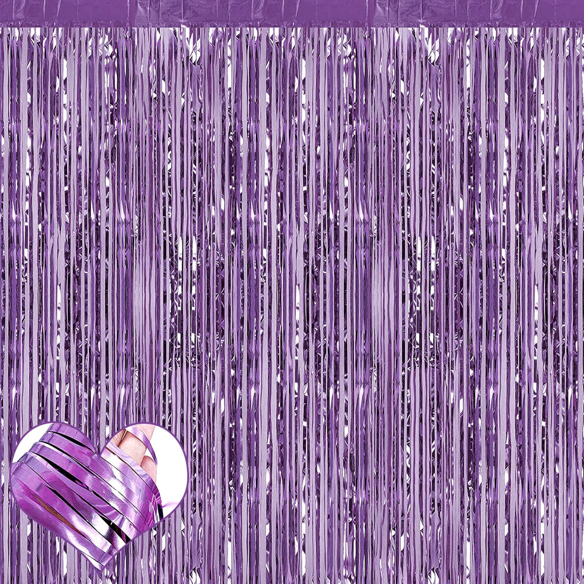 4 Pack Light Purple Fringe Curtain Backdrop, 3.2Ft X 6.6Ft Metallic Tinsel Foil Fringe Streamers Curtains Background For Photo B