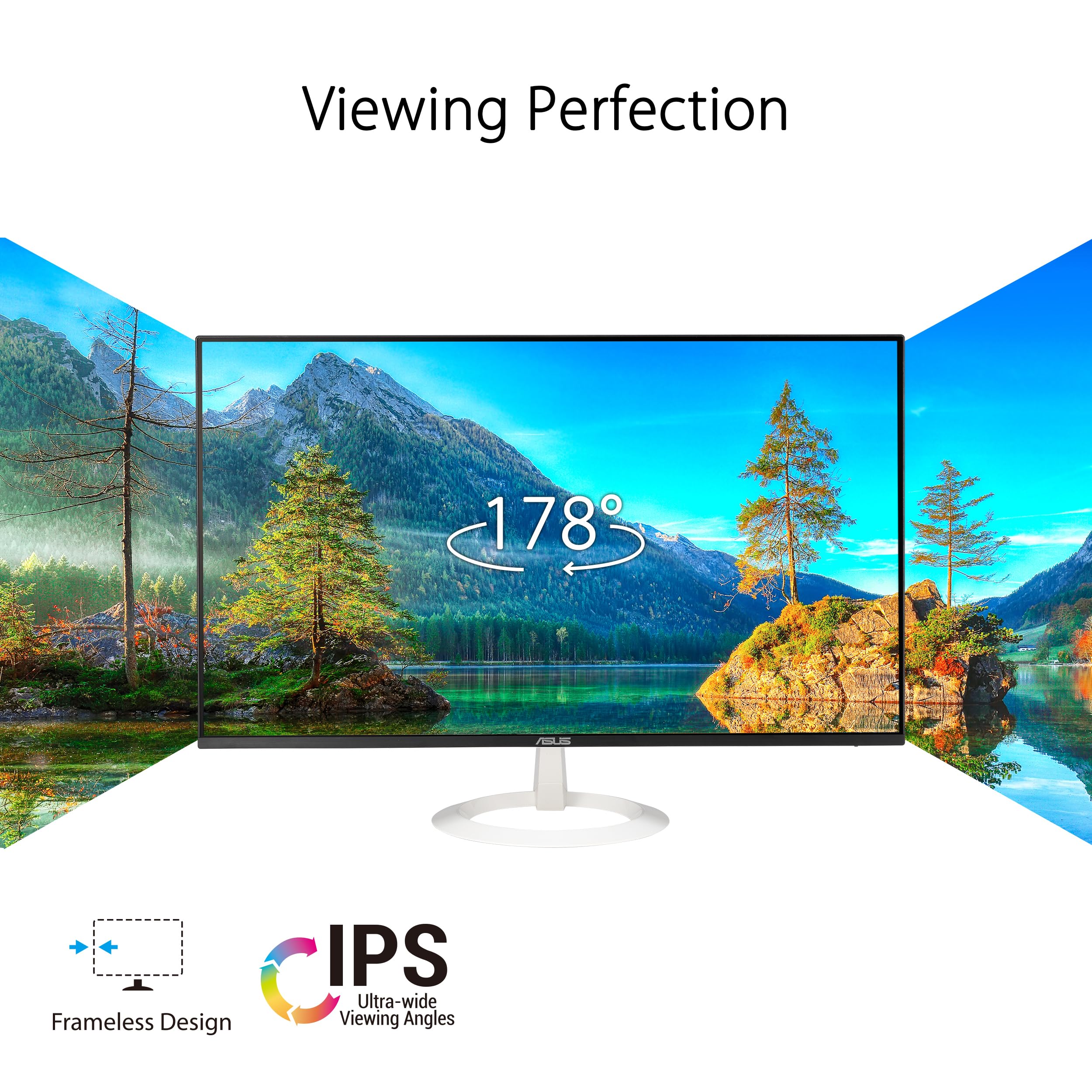 Asus 24    (23.8 Inch Viewable) Eye Care Monitor (Vz24Ehf W)   Ips, Full Hd (1920 X 1080), Frameless, 100Hz, Adaptive Sync, 1Ms,