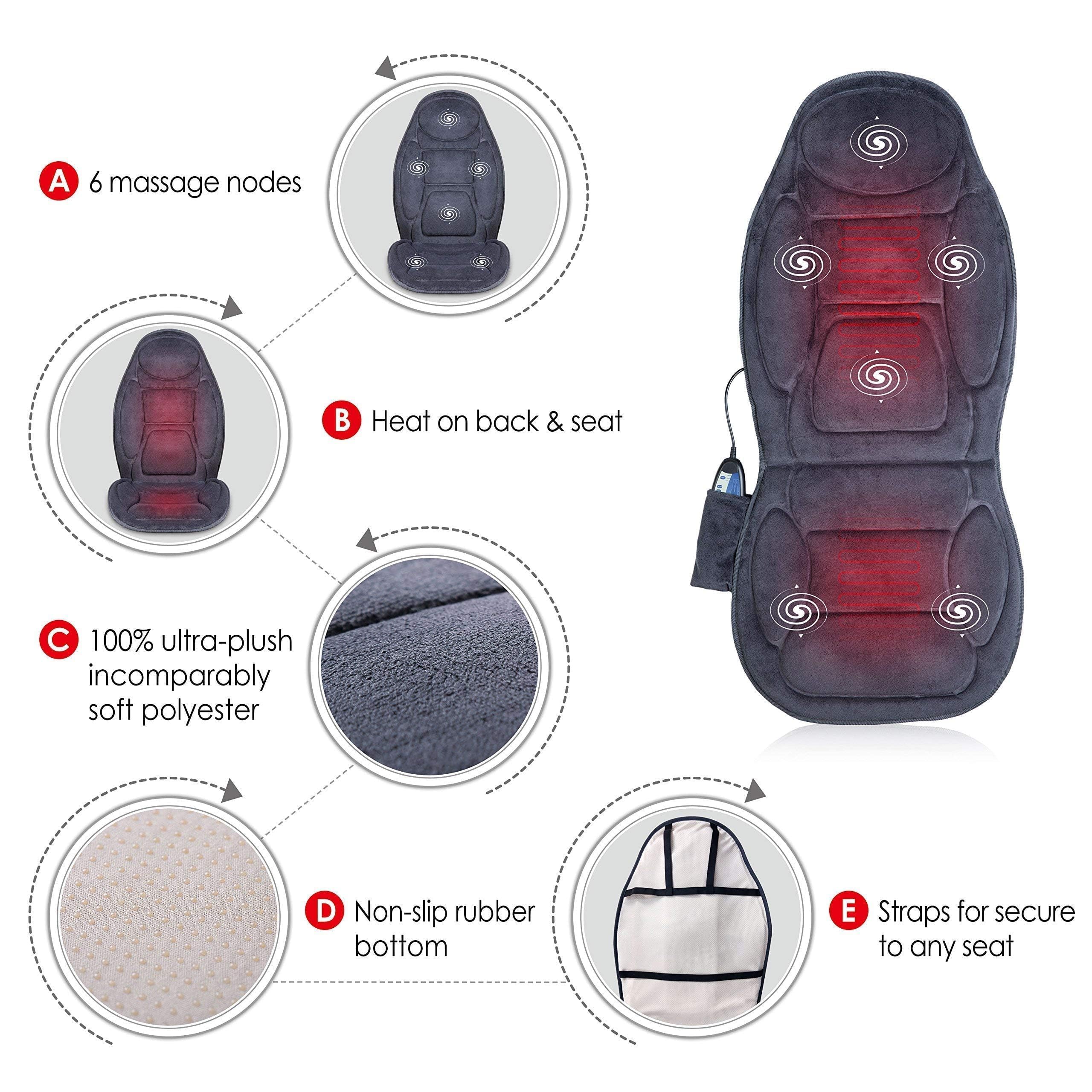 Snailax Vibration Back Massager With Heat, Massage Seat Cushion With 6 Vibrating Motors And 2 Heat Levels, Massage Chair Pad For