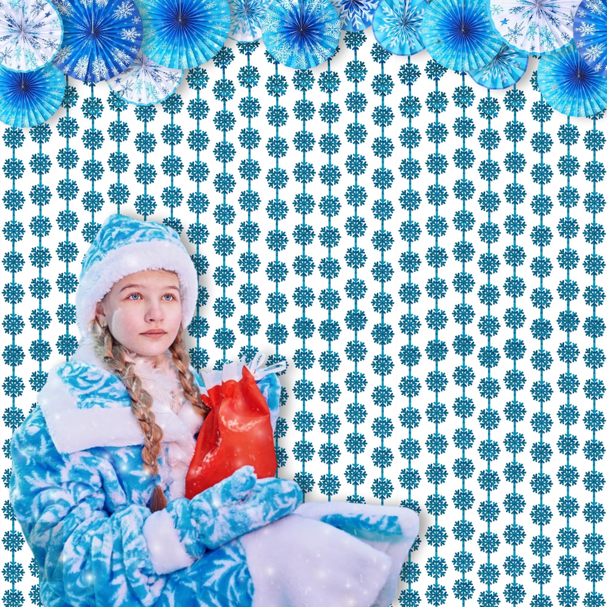 Braveshine Blue Party Snowflake Backdrop   2 Pack Hanging Foil Fringe Snow Flakes Party Streamers Curtain For Christmas Winter T