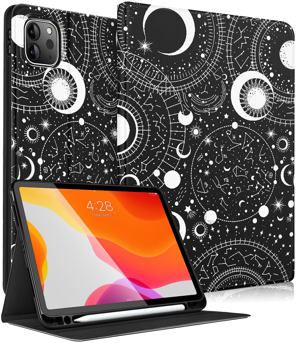Uppuppy For Ipad Air 11 Inch Case, Air 5Th/4Th Generation 10.9, Pro 11'' Case Cute Kids Women Girls Folio Moon Black With Apple