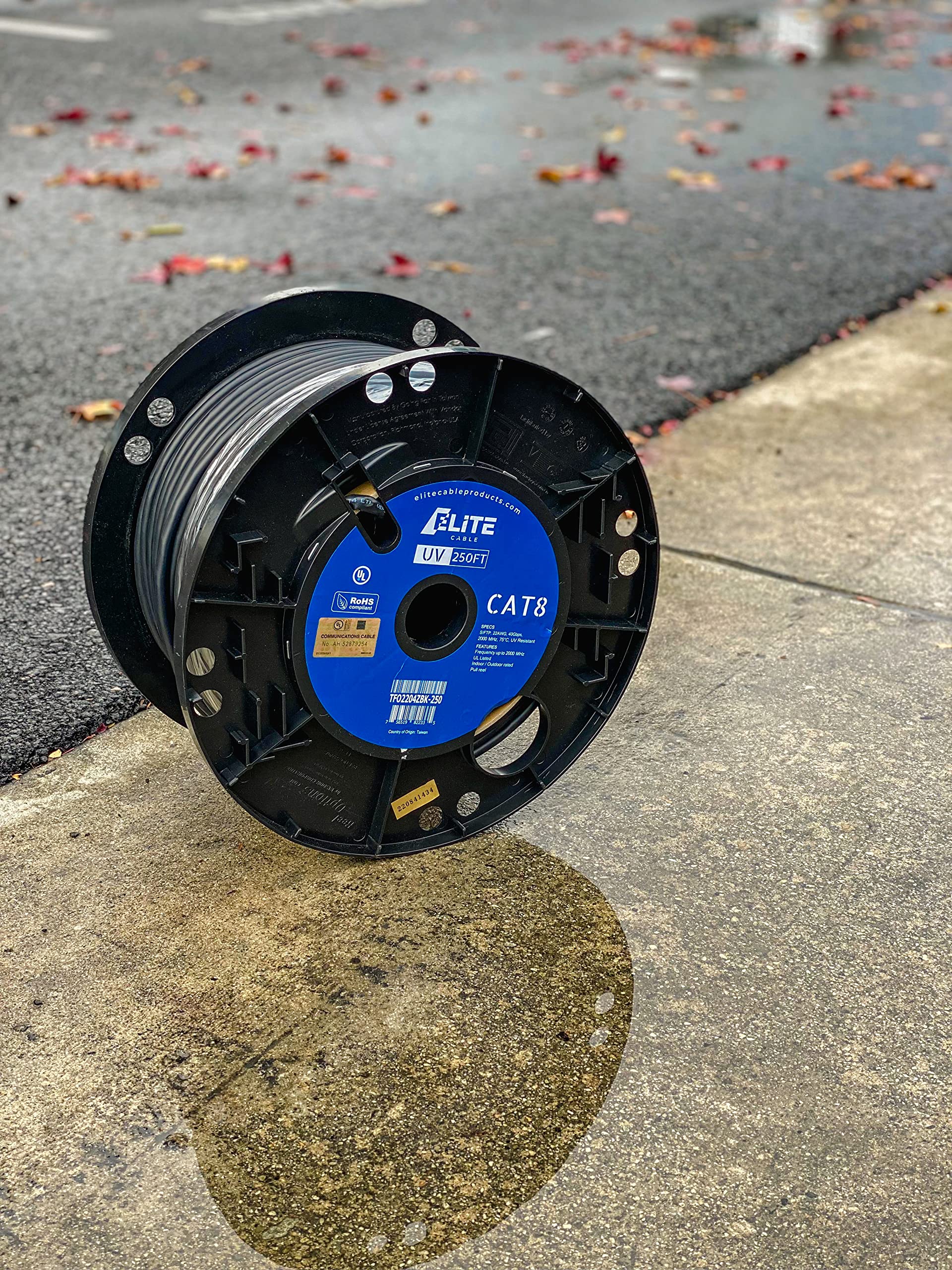 Elite Cat8 250Ft Outdoor/Indoor Cable, Uv Resistant, 40Gb, 2000Mhz, Cmr/Riser + Uv/Outdoor, High Speed, Pure Solid Copper, Easy