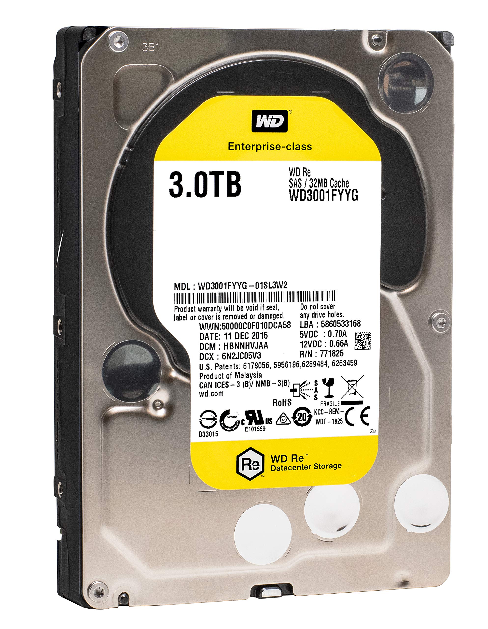 Western Digital Re WD3001FYYG 3TB 7200 RPM SAS 6Gb/s 32MB Cache 3.5 Inch Datacenter Capacity Enterprise Hard Drive