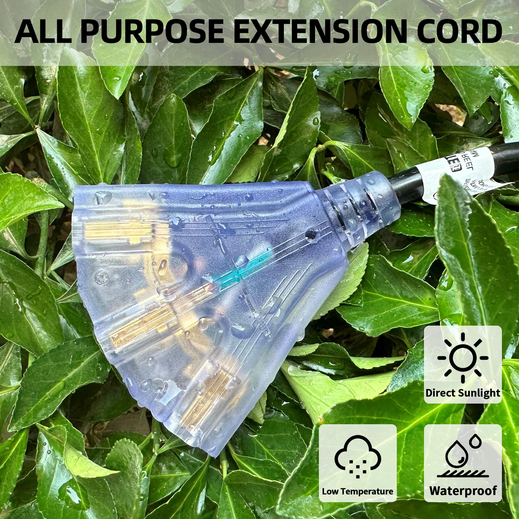 Yojoe 3 Outlets Indoor Outdoor Extension Cord With Lighted End, 3 Prong 15A Weatherproof Power Cord, 12 Gauge Heavy Duty 15 Ft B