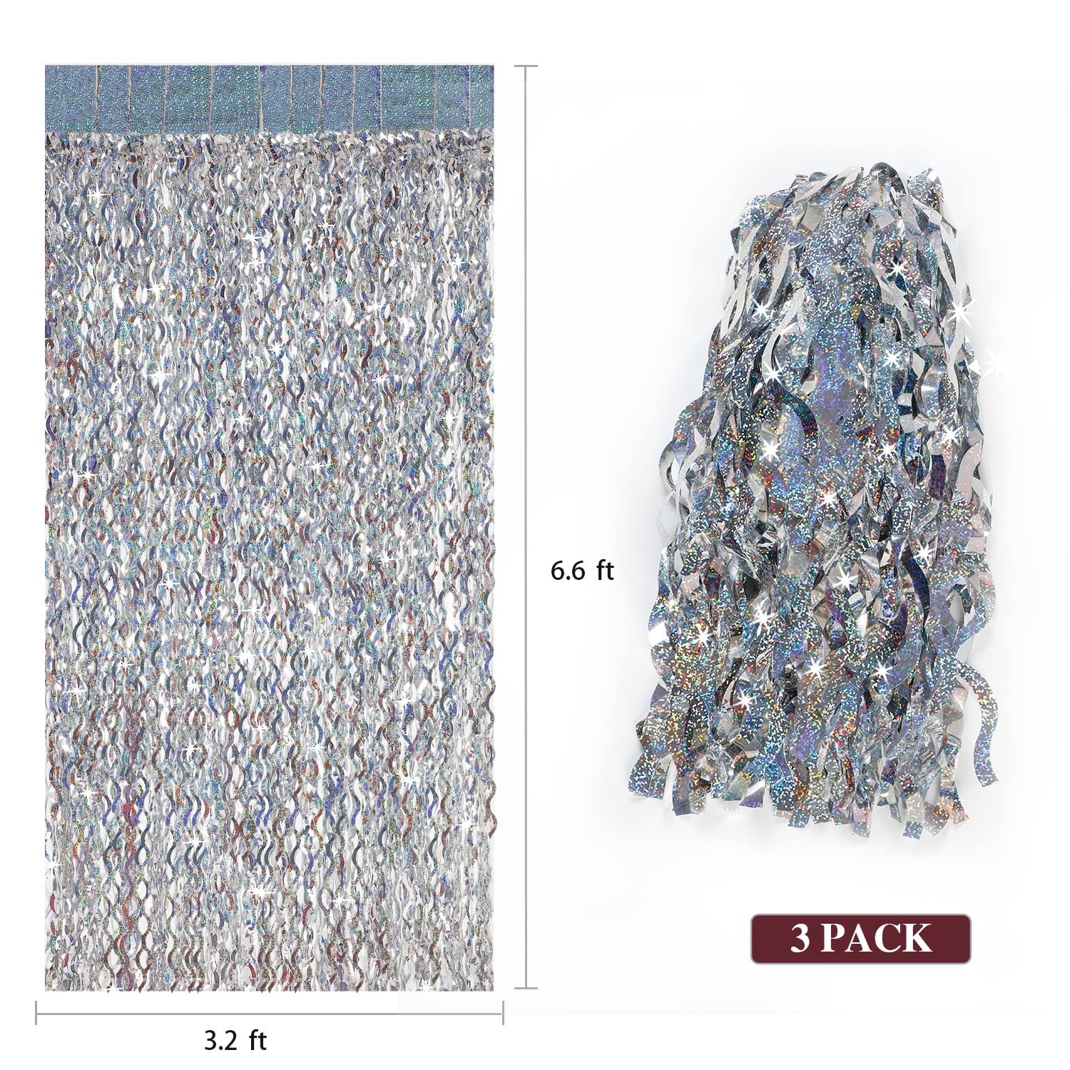 Silver Tinsel Backdrop  Cylmfc 3 Pack 3.3 Ft X 6.6 Ft Streamer Foil Fringe Curtain For Birthday Party Christmas Graduation Decor