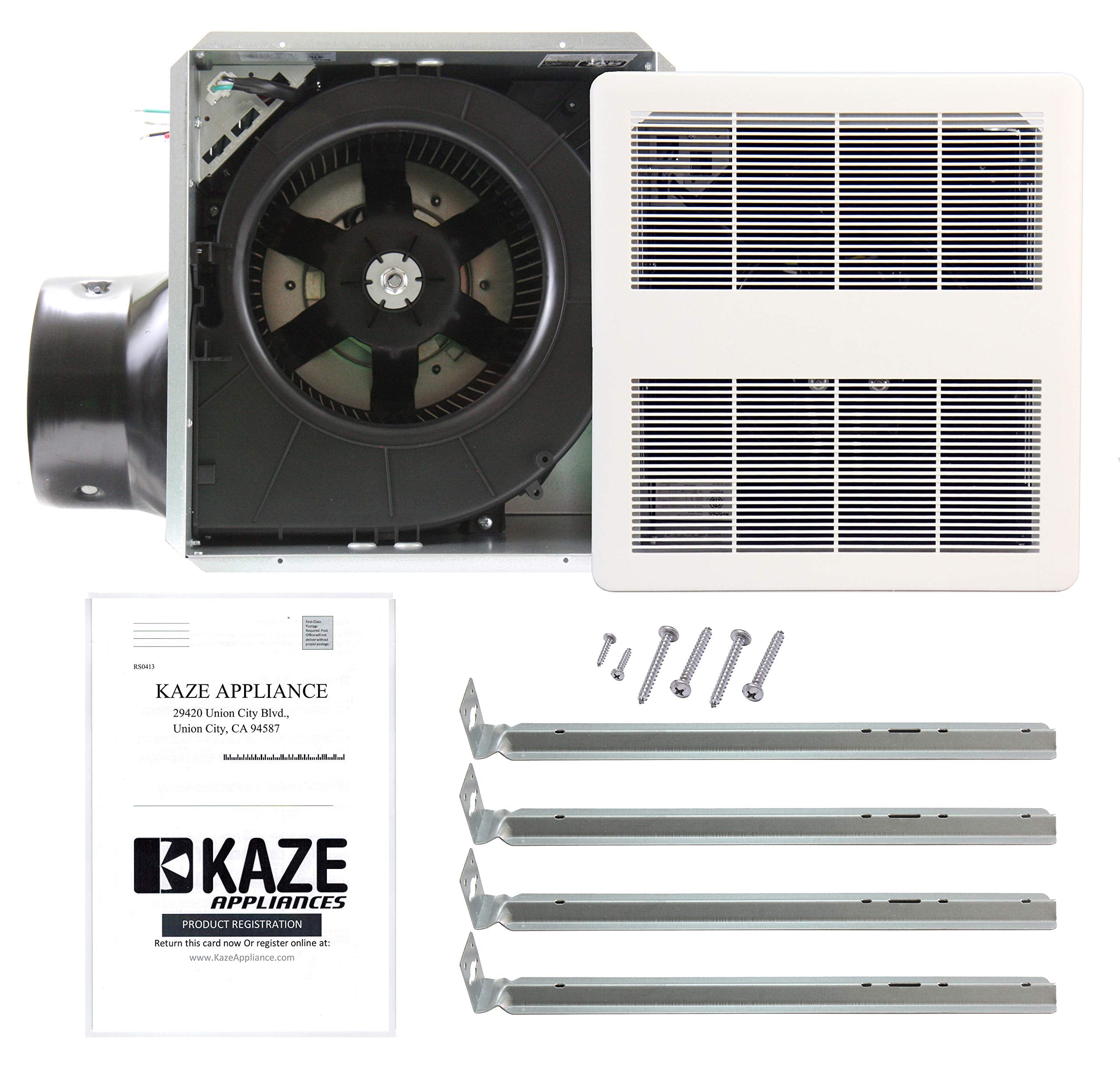 KAZE APPLIANCE SEP120 Bathroom Exhaust Fan | 120 CFM, 0.3 Sone, Ultra Quiet, Energy Star-Certified, White, Metal