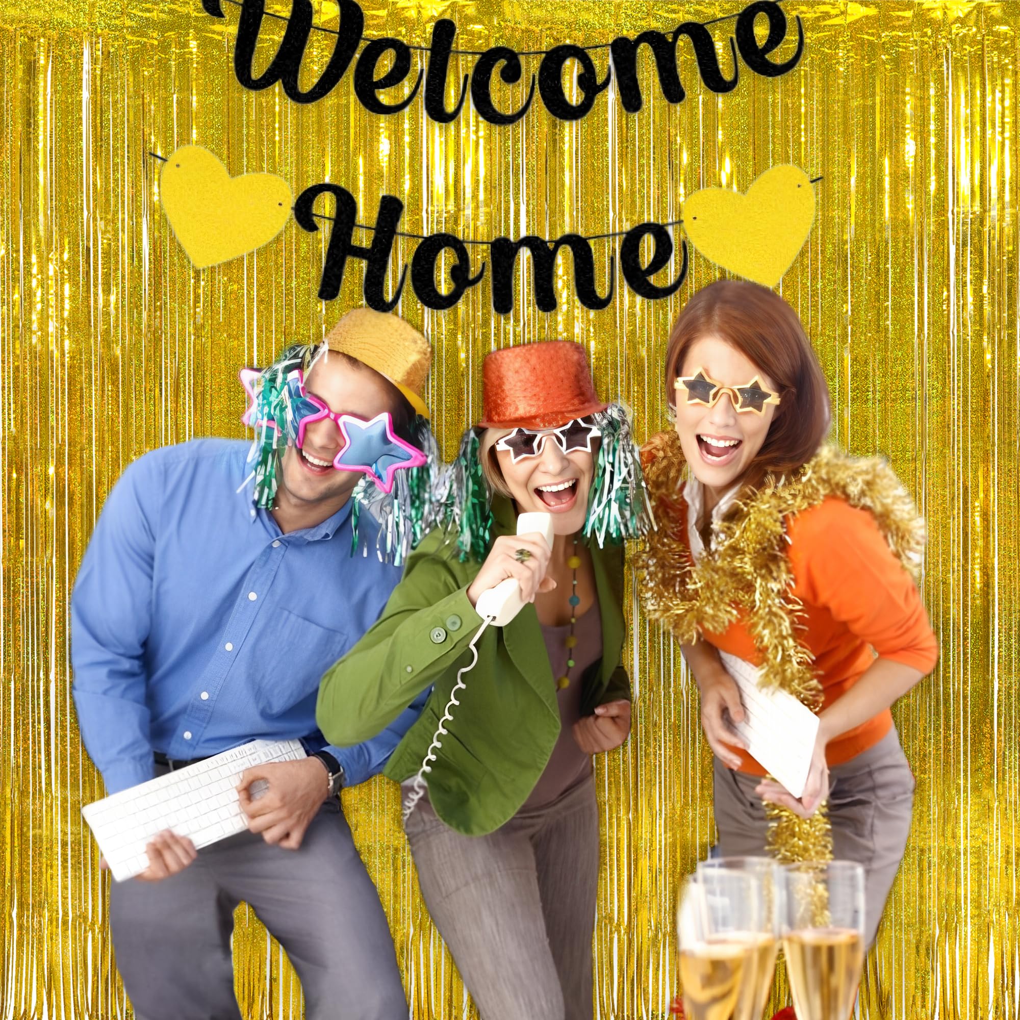 Malanku 2 Pack Gold Fringe Curtain Backdrop Party Decorations   3.3 X 8.2Ft Gold Foil Curtain Tinsel Backdrop Photo Backdrops Fo