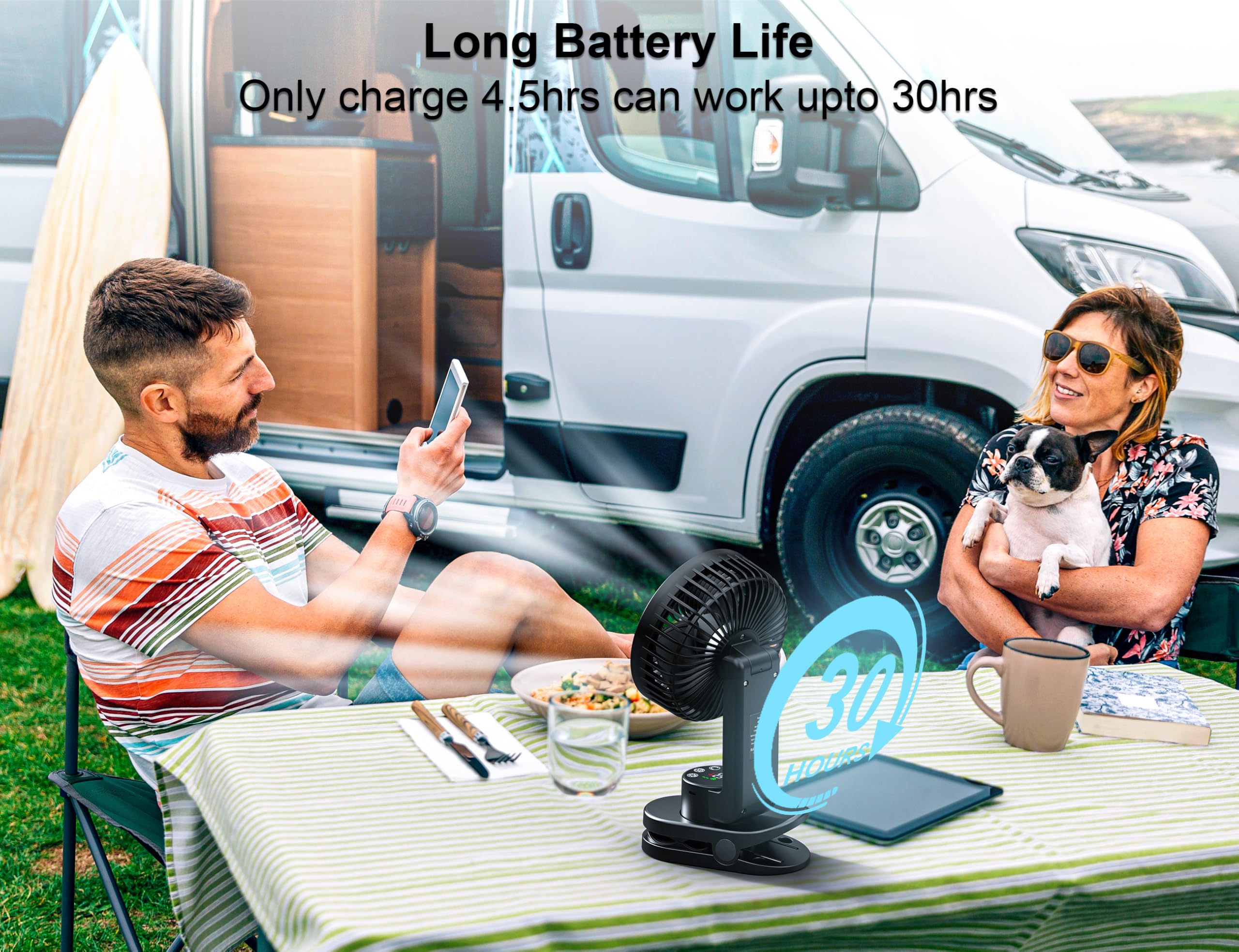 Addacc Small Desk Fan, Rechargeable Clip On Fan With Atmosphere Light & Hook, Battery Operated Table Fan, Ultra Quiet, 9 Speed A