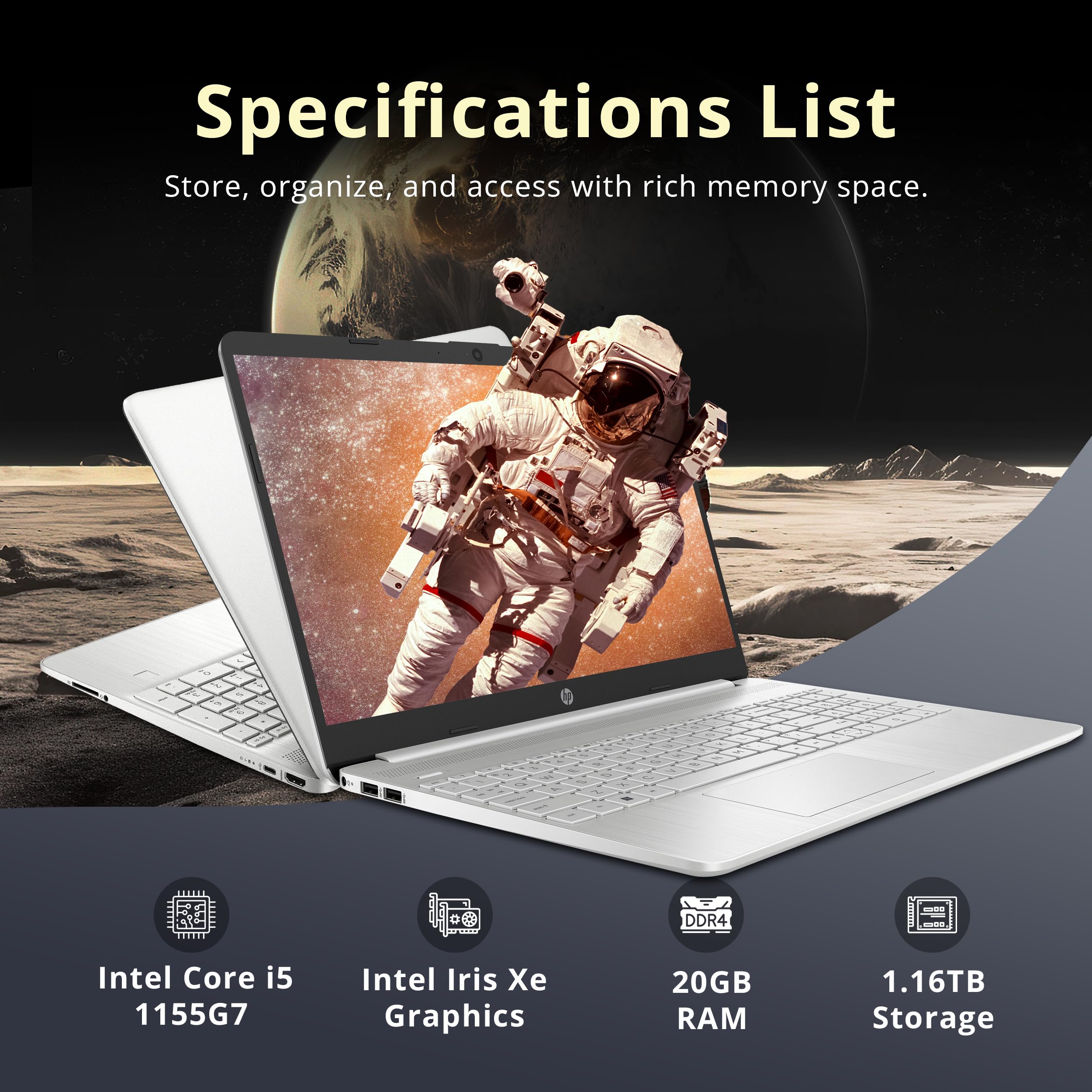 Hp 15.6'' Hd Touchscreen Laptop, Intel I5-1155G7, 20Gb Ram, 1.16Tb Storage(1Tb Ssd + 160Gb Docking Station Set), Iris Xe Graphic