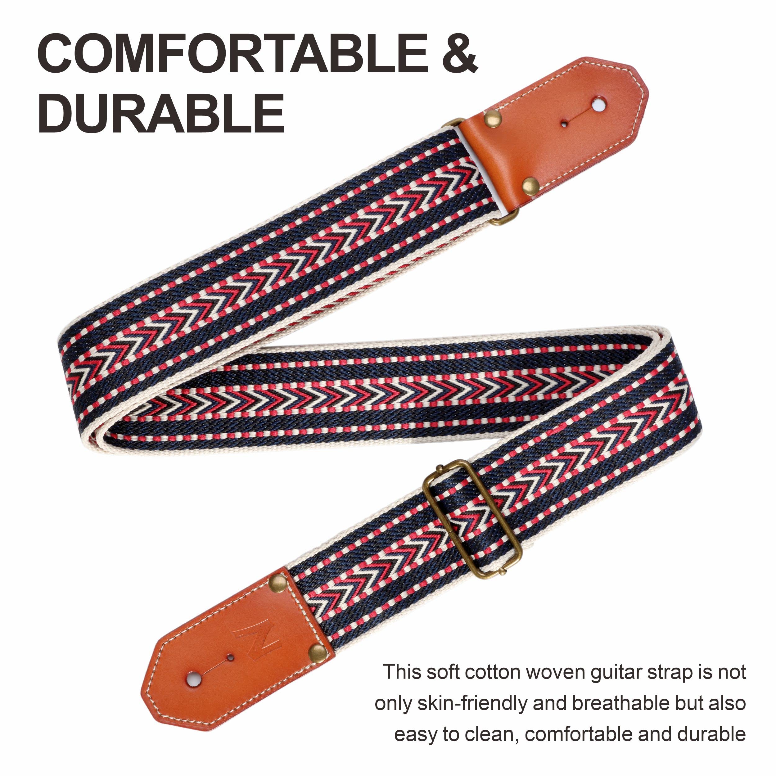 Nefelibata Cool Woven Guitar Strap Cotton Guitar Straps With Thicked First Layer Vegetable Tanned Cowhide Leather Ends For Acous
