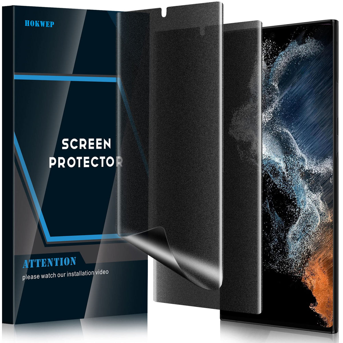 Hokwep [2 Pack] Galaxy S22 Ultra Screen Protector, Matte Privacy Full Adhesive Flexible Tpu Film [Support In Screen Unlock] [Ant