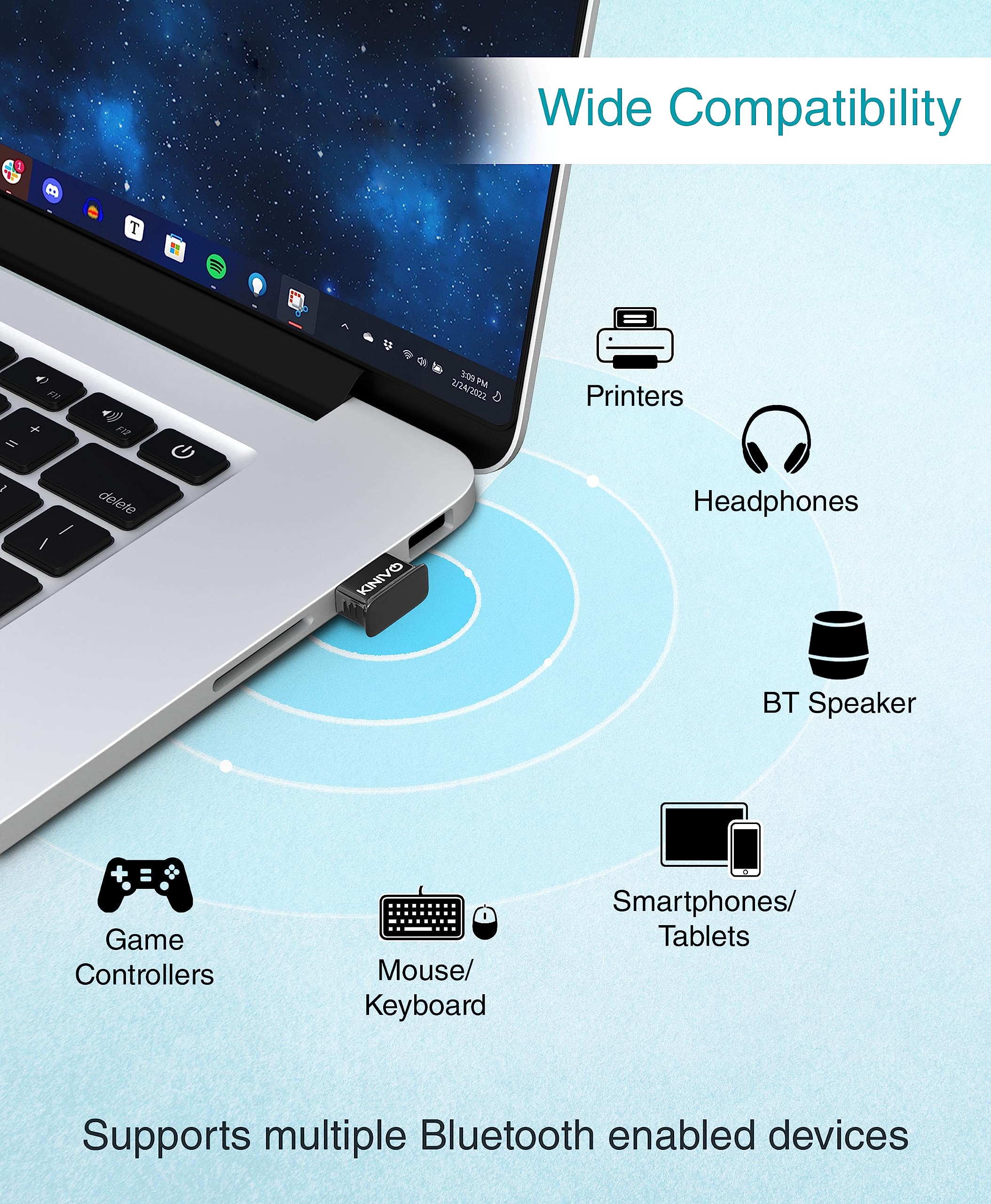 Kinivo Usb Bluetooth Adapter For Pc Btd500 (Bt 5.0, Wireless Dongle Receiver For Windows 11/10/8.1/8, Raspberry Pi, Ubuntu) - Co