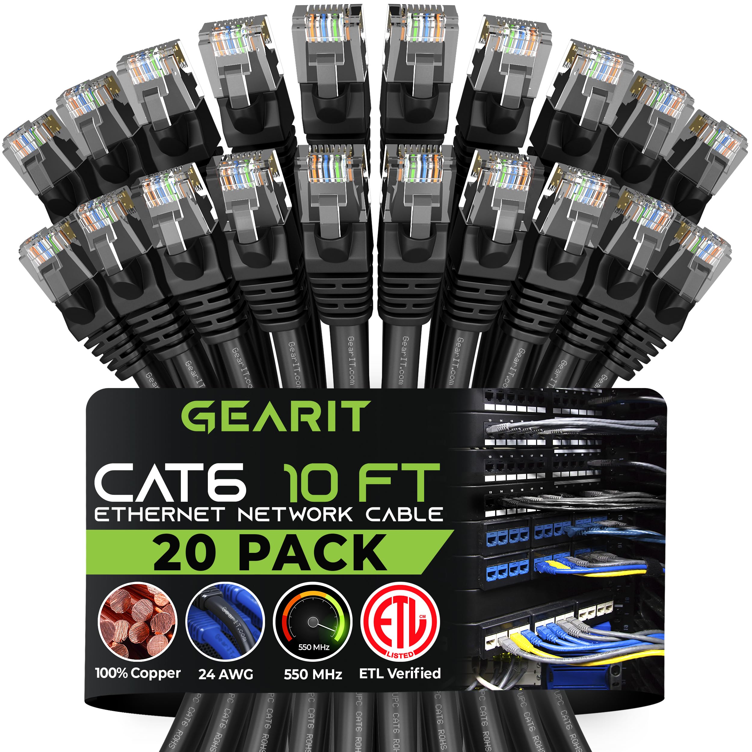 Gearit Cat 6 Ethernet Cable 10 Ft (20 Pack)   Cat6 Patch Cable, Cat 6 Patch Cable, Cat6 Cable, Cat 6 Cable, Cat6 Ethernet Cable,
