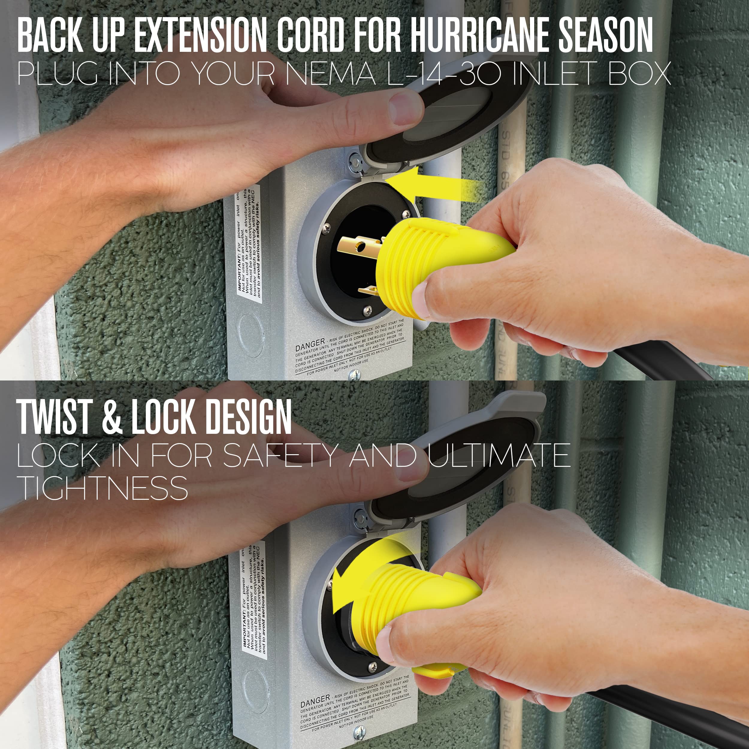 Houseables Generator Extension Cord, Electric Wire, 3 Prong, 30 Amp, 250 Volt, Single, Black, 25 Ft, All Rubber, 10 Gauge, Heavy