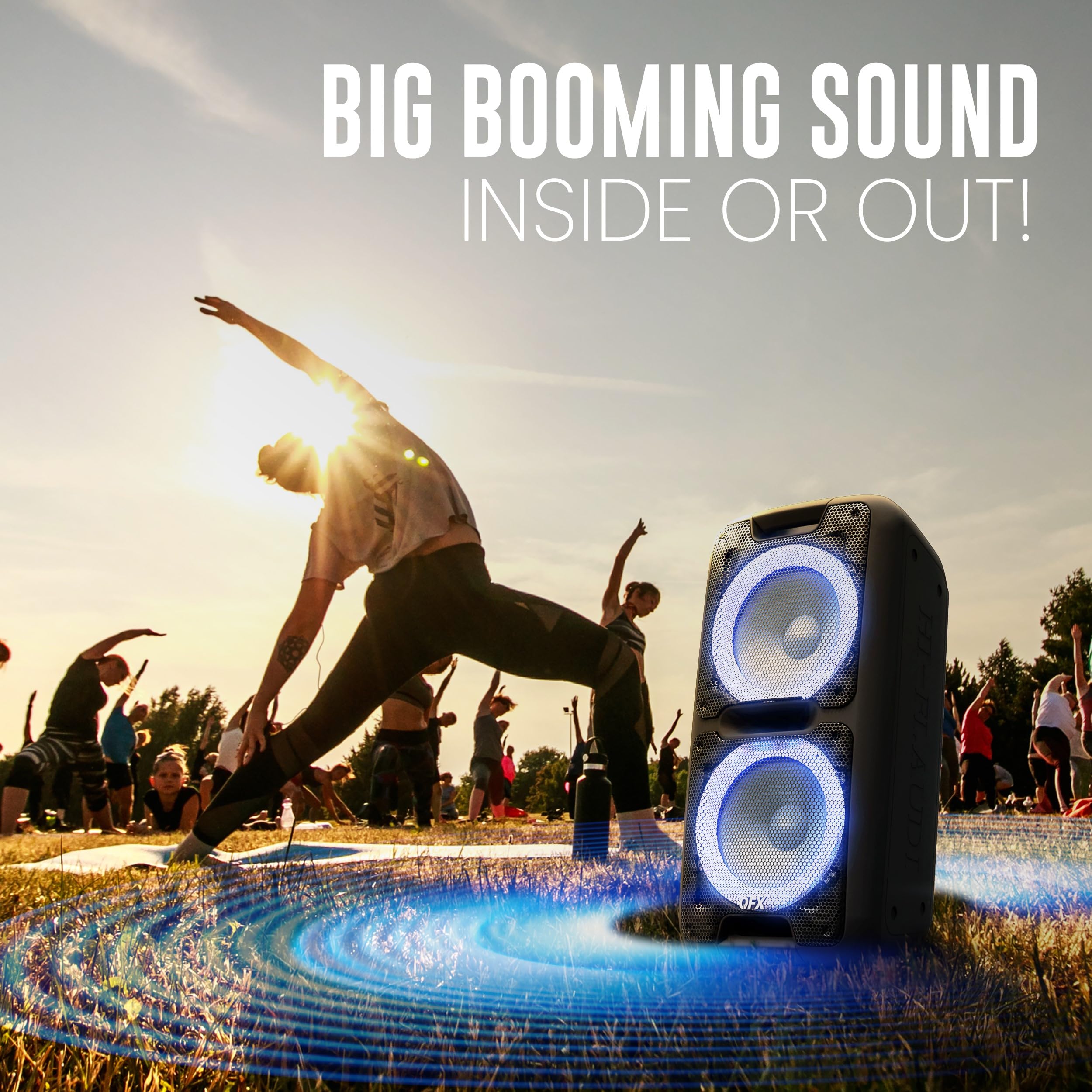 Qfx Pbx-100 Bluetooth Wireless Portable Party Speakers With Dual 10 Woofers - Rechargeable, Led Party Lights, 5-Band Eq, Usb/Tf