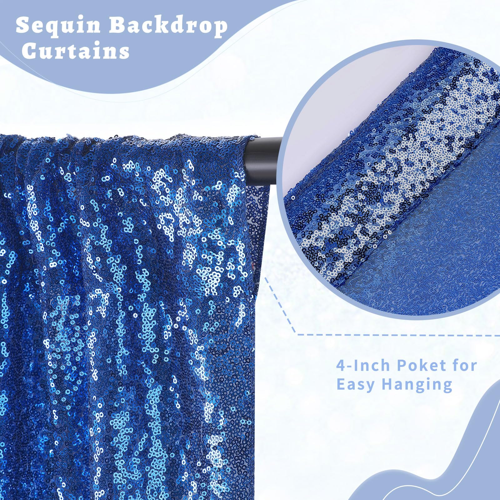 B Cool Royal Blue Sequin Backdrop Curtains 2 Packs 2Ftx8Ft Sparkly Backdrop Fabric Glitter Backdrop For Party Ceremony Wedding B