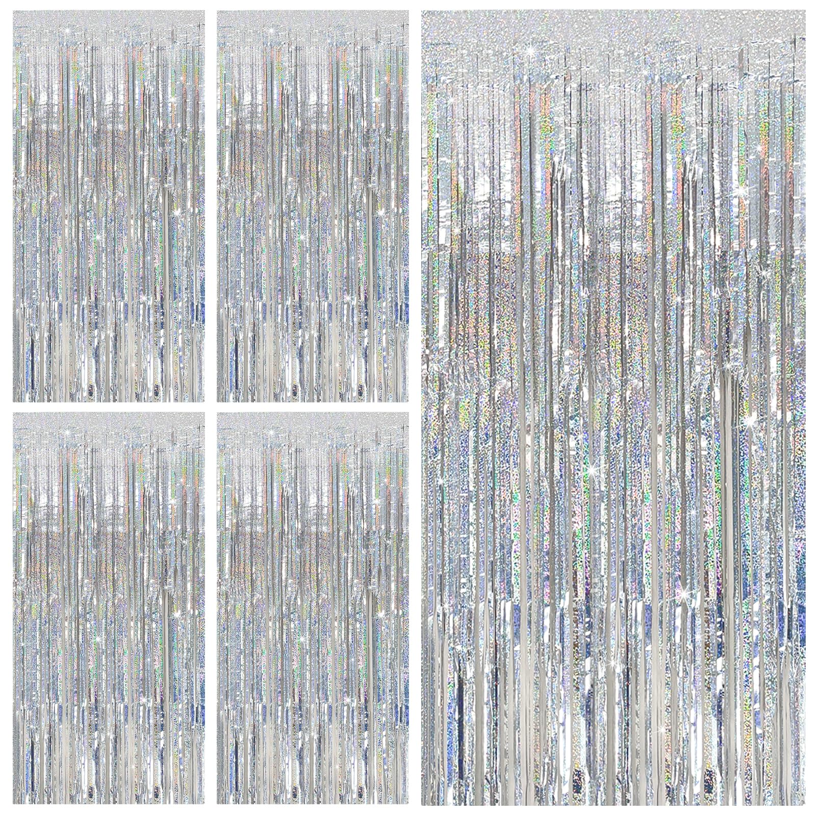 Tinsel Curtain Party Backdrop Silver Birthday Party Decorations 5 Packs Glitter Foil Fringe Curtain Party Decor Streamers Photo
