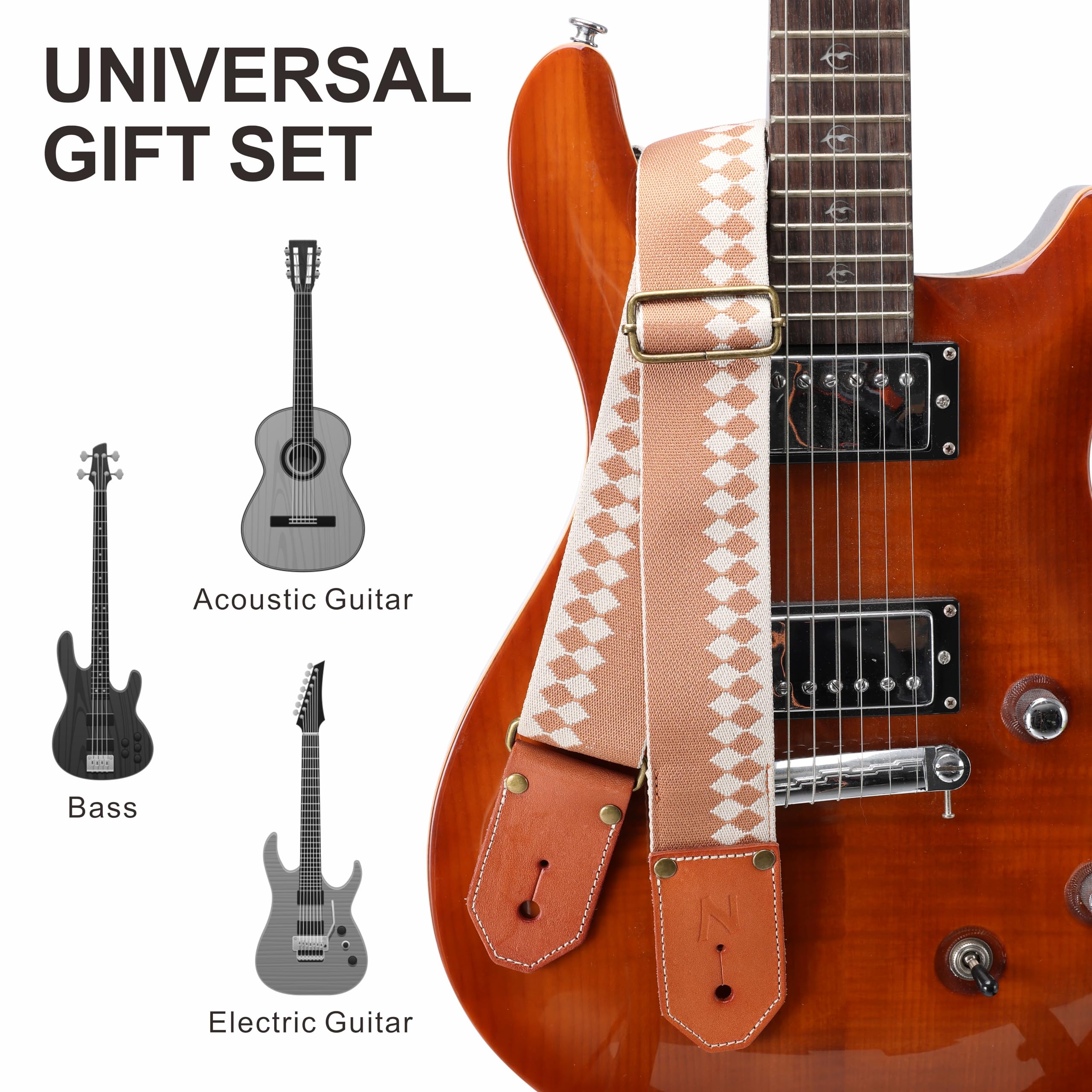 Nefelibata Cool Woven Guitar Strap With Thicked First Layer Vegetable Tanned Cowhide Leather Ends For Acoustic, Bass, Electric G