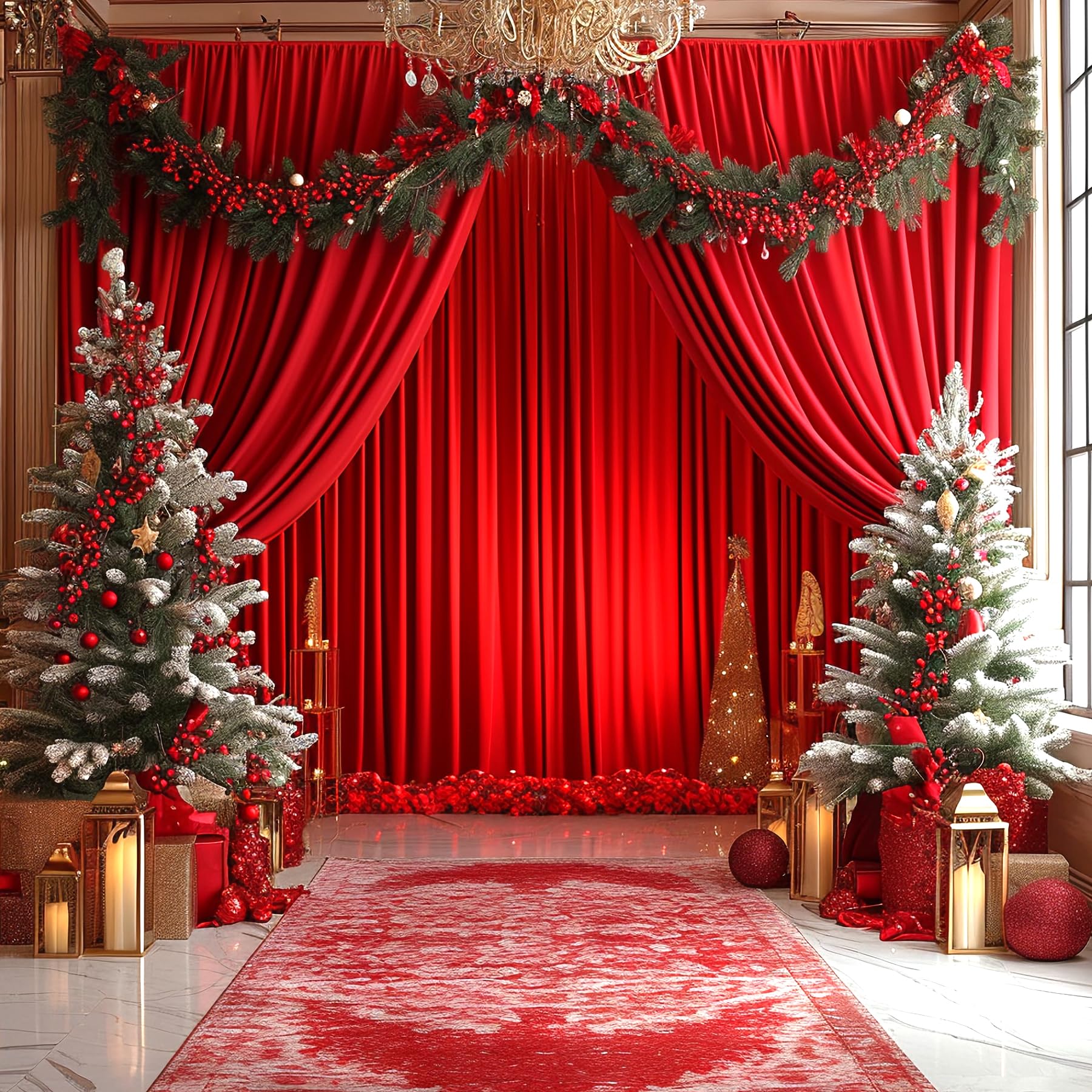 4 Panels Red Backdrop Curtain For Parties Wedding Wrinkle Free Red Photo Curtains Backdrop Drapes Fabric Decoration For Birthday