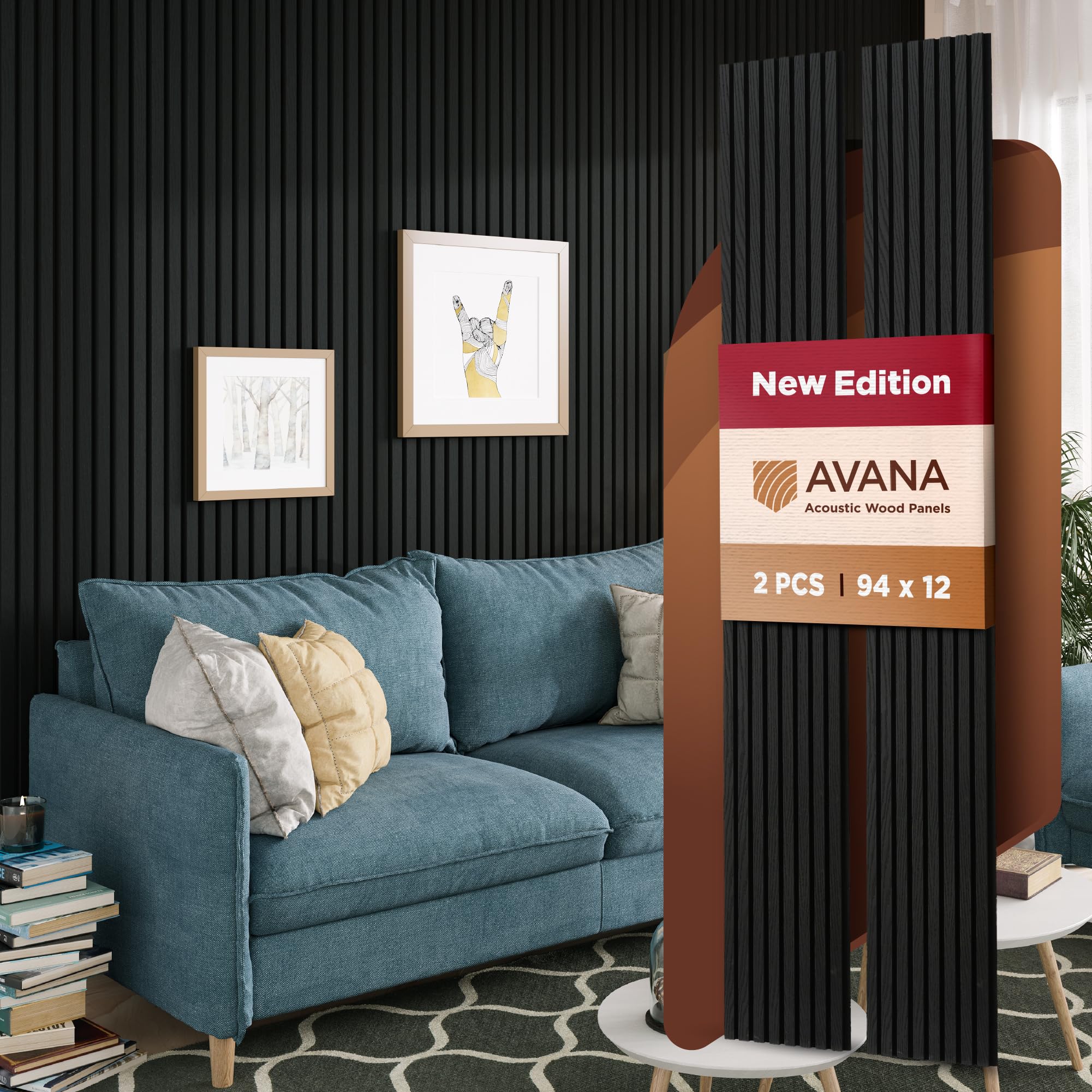 Avana Acoustic Wood Wall Panels   94.4 X 12.6 Inch Black Oak Acoustic Panels 2 Pcs   Wall Panels For Interior Wall Decor For Hom