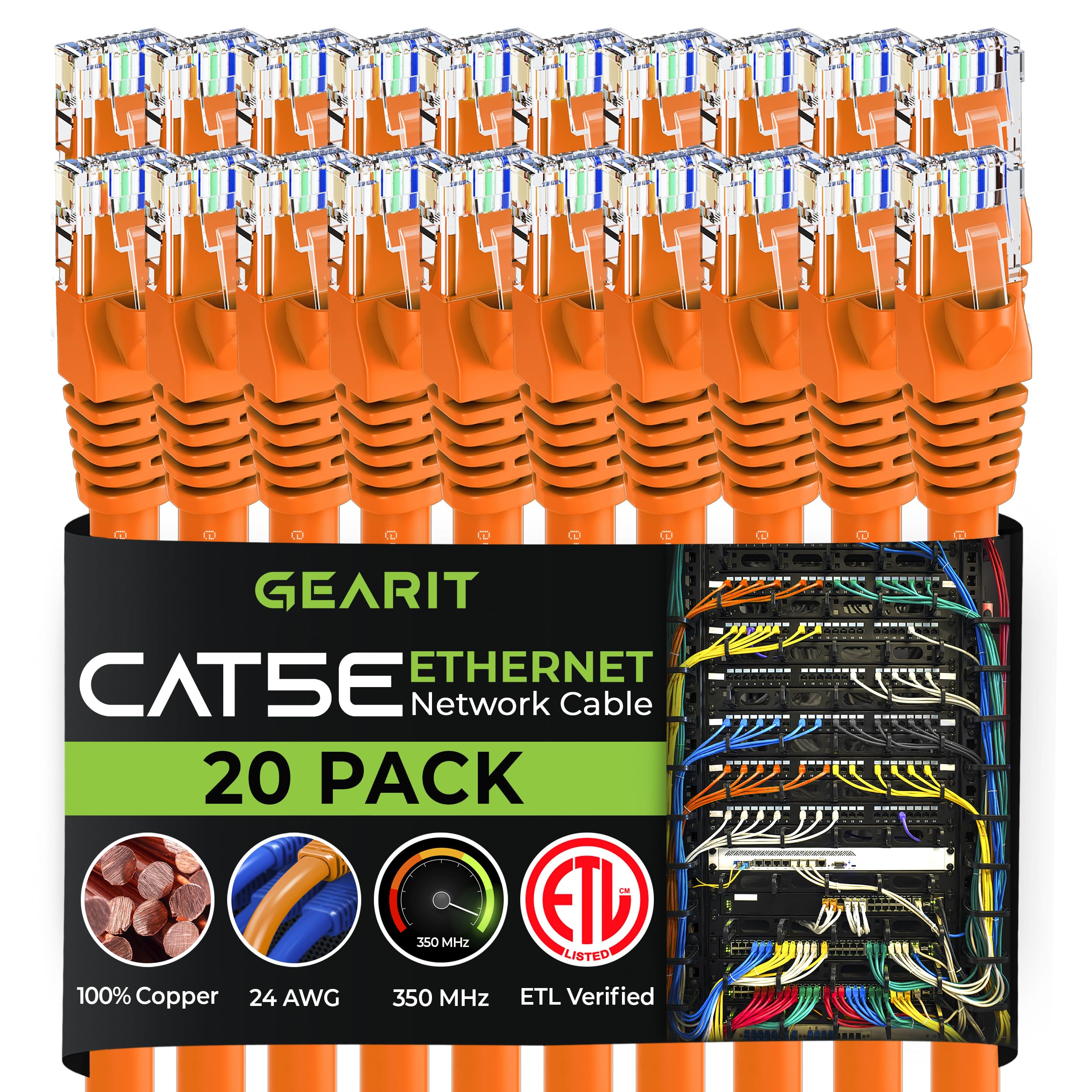 Gearit 20 Pack, Cat5E Ethernet Patch Cable 1 Foot   Snagless Rj45 Computer Lan Network Cord, Black