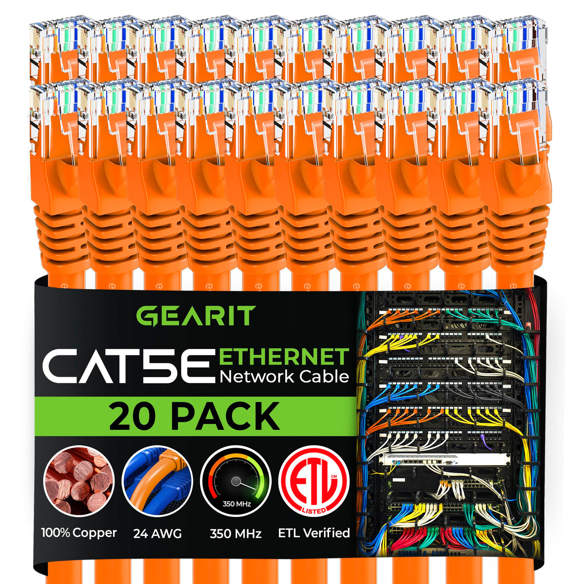 Gearit 20 Pack, Cat5E Ethernet Patch Cable 1 Foot   Snagless Rj45 Computer Lan Network Cord, Black