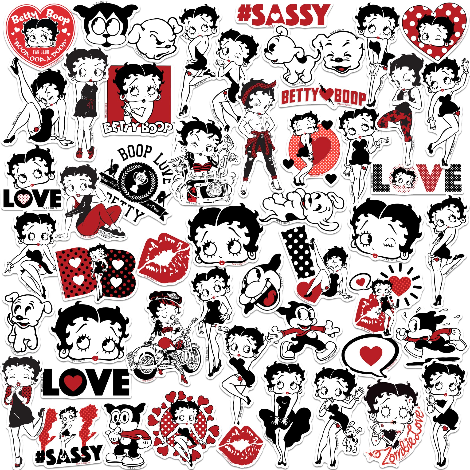 Betty Boop Limited Color 50Ct Vinyl Large Deluxe Stickers Variety Pack   Laptop, Water Bottle, Scrapbooking, Tablet, Skateboard,