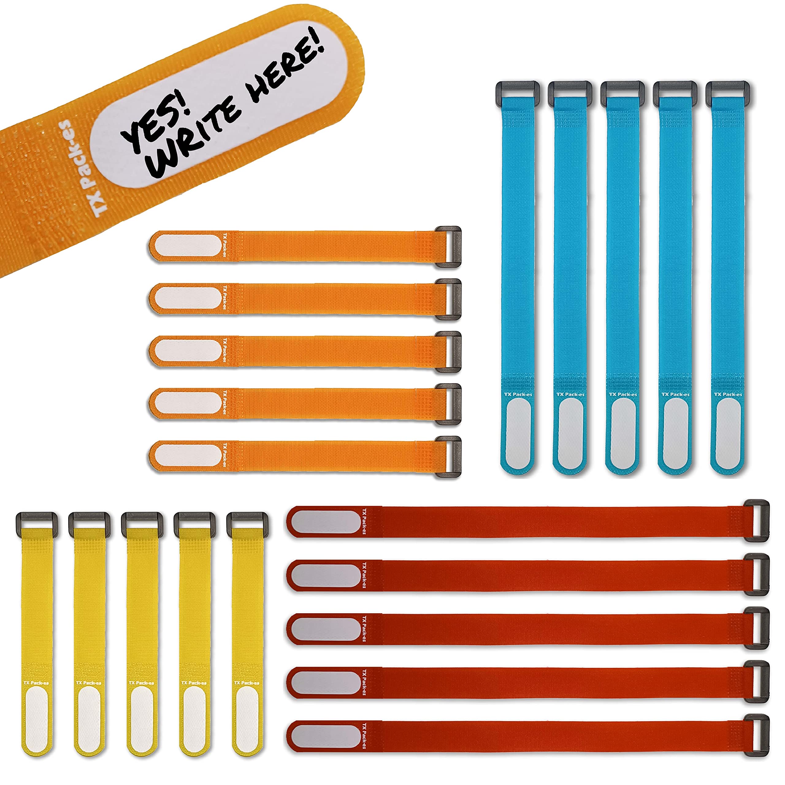 Multi Purpose Cinch Straps (Assorted Color 20 Pack). Reusable Waterproof Hook And Loop Cable Tie, Write On Label For Easy Cord &