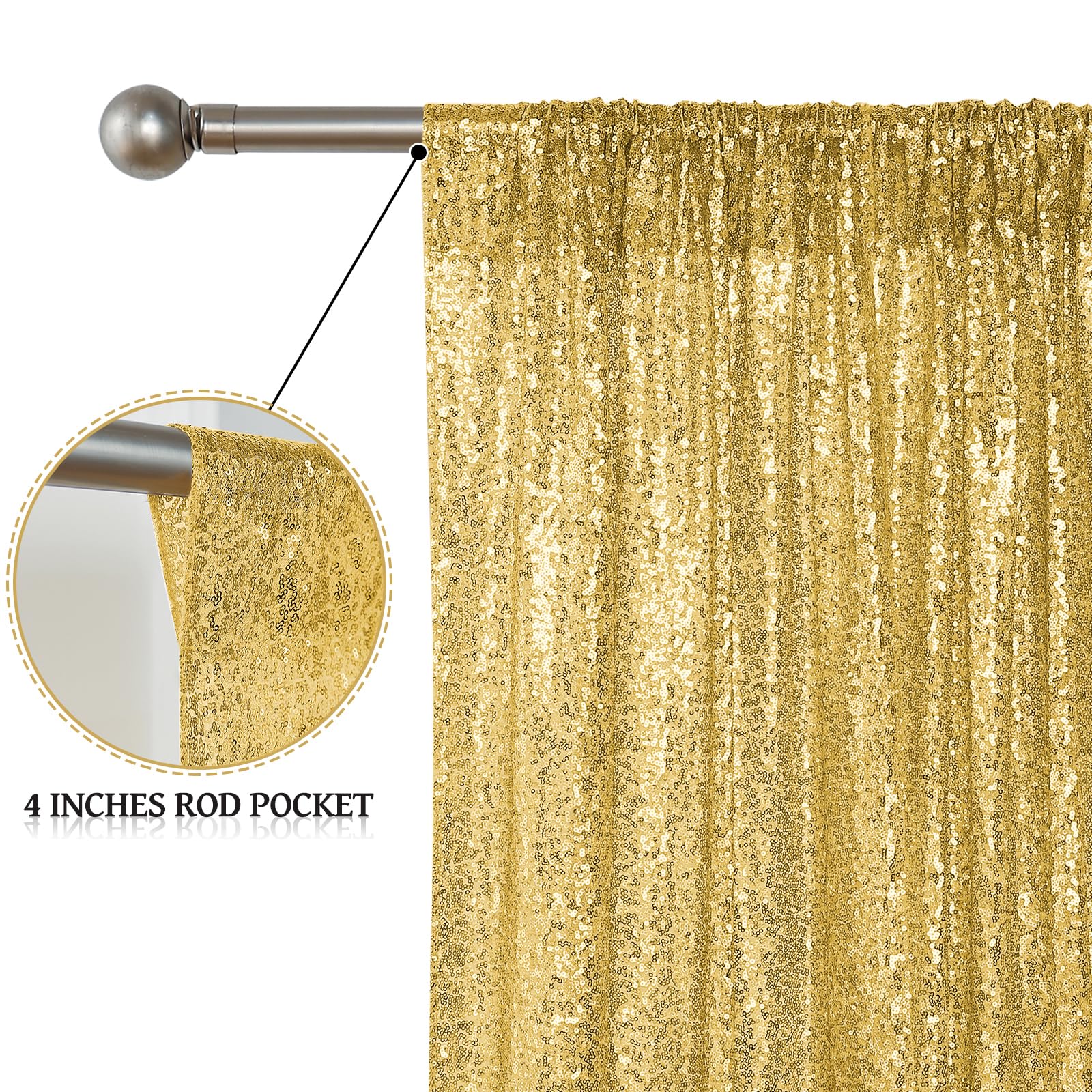 Sugargirl Gold Sequin Backdrop Curtain 2 Panels 2Ftx8Ft Glitter Gold Background Drapes Sparkle Photography Backdrop For Party We