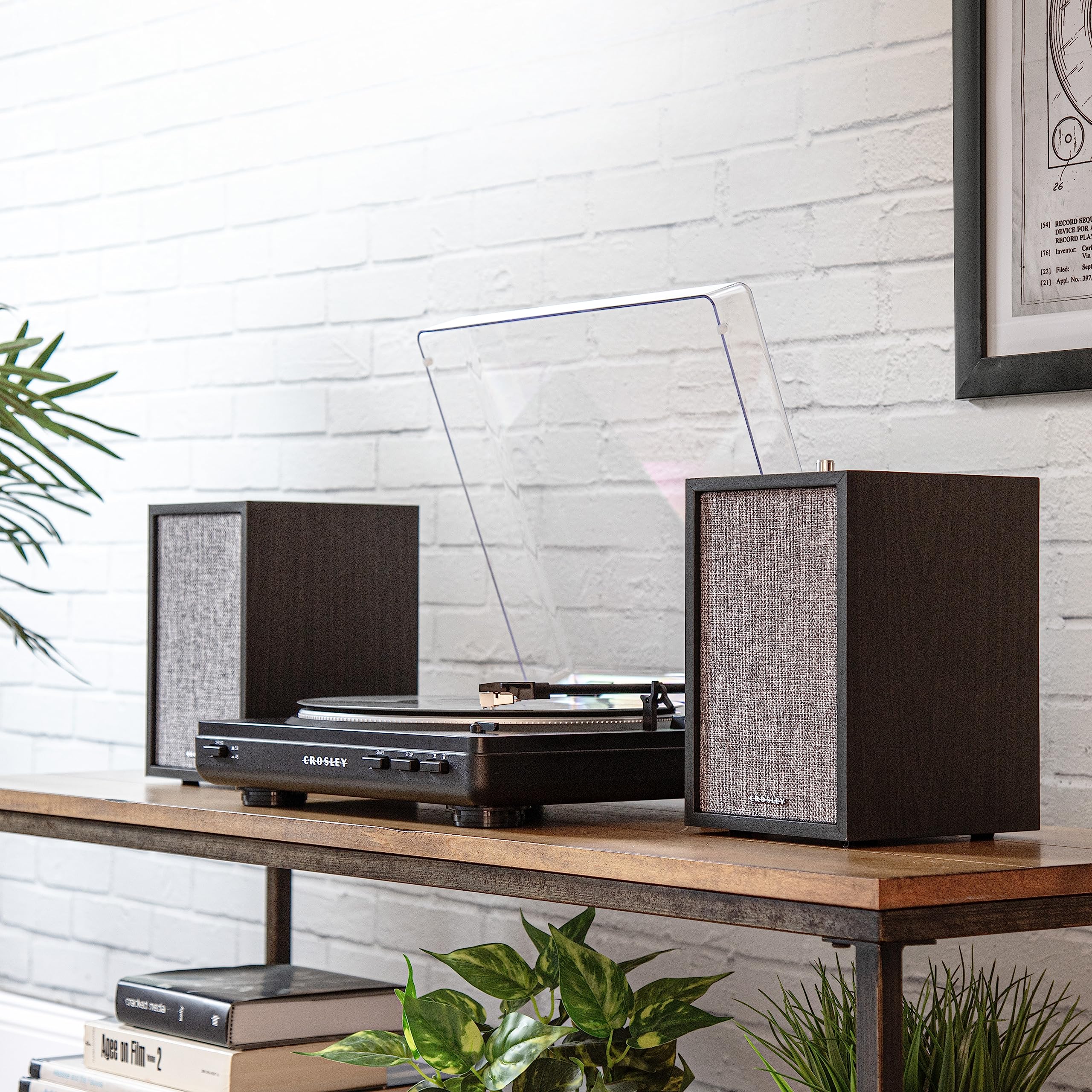 Crosley T400D-Bk Fully Automatic Bluetooth 2-Speed Turntable Record Player With S200A Stereo Speakers, Black