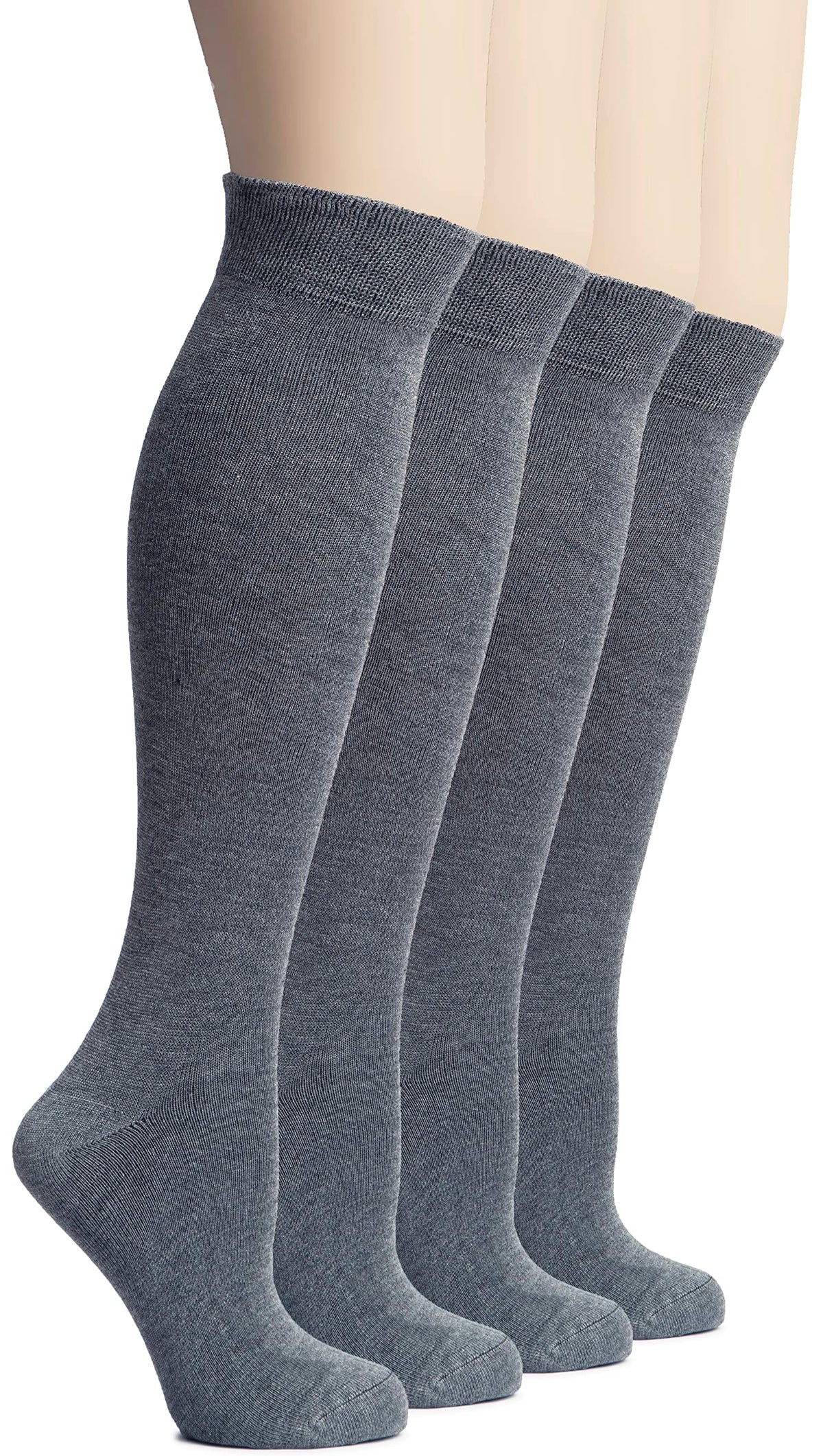 Hugh Ugoli Womens Bamboo Knee High Socks  Comfort Seam Long Dress Socks, Soft  Lightweight  4 Pairs, Dark Grey, Shoe Size: 5-8