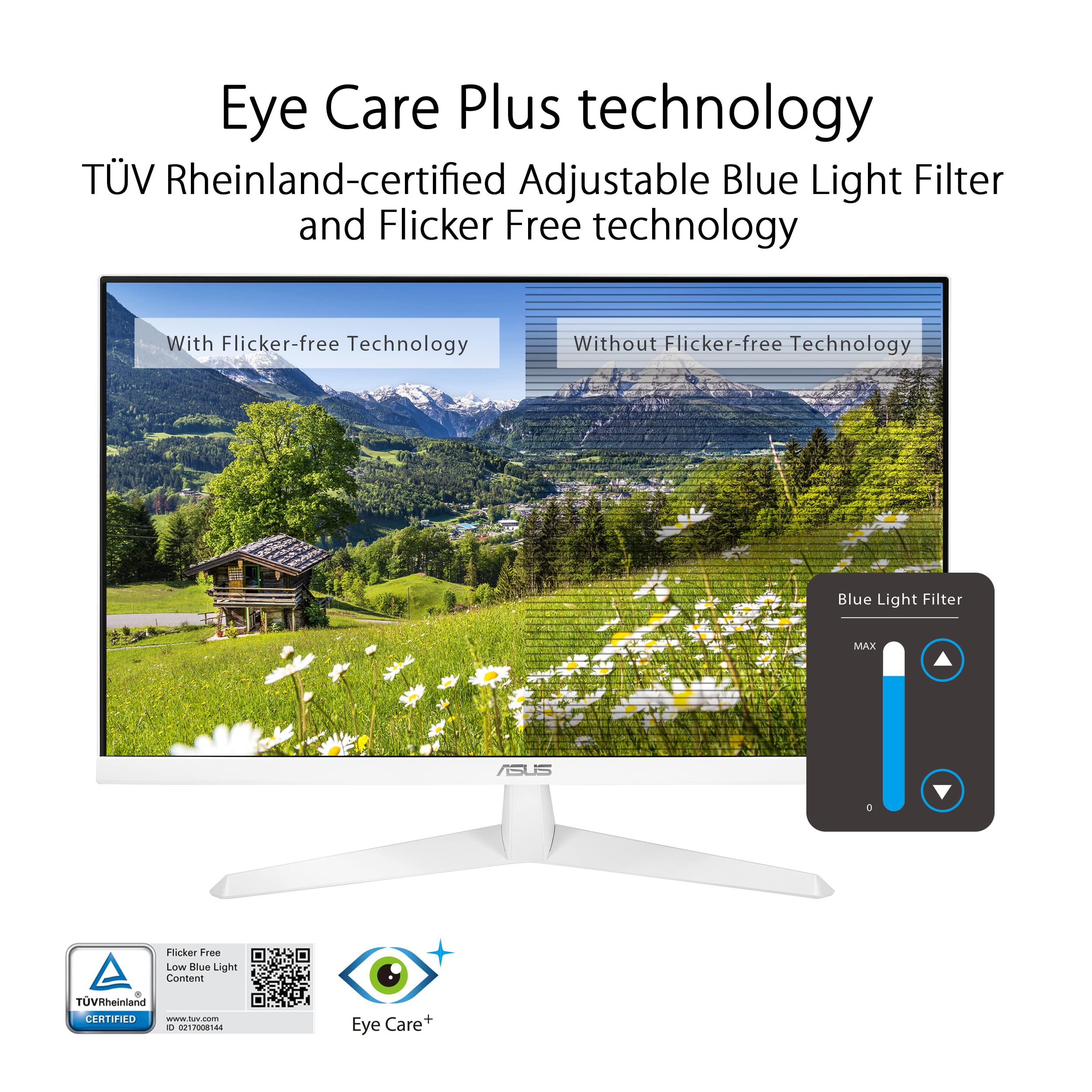 Asus Vy279He W 27    1080P Monitor   White, Full Hd, 75Hz, Ips, Adaptive Sync/Freesync, Eye Care Plus, Color Augmentation, Rest