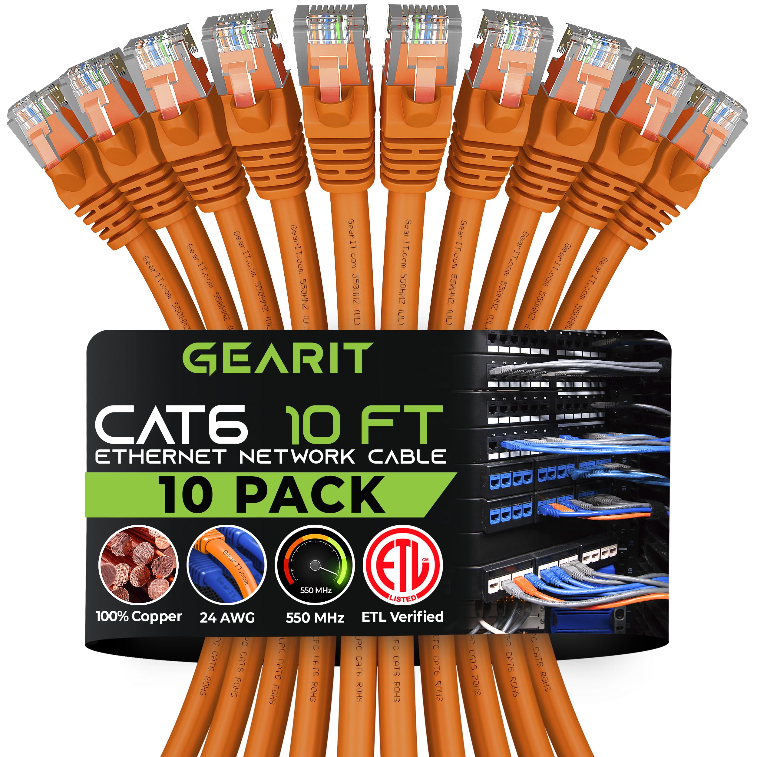 Gearit Cat 6 Ethernet Cable 10 Ft (10 Pack)   Cat6 Patch Cable, Cat 6 Patch Cable, Cat6 Cable, Cat 6 Cable, Cat6 Ethernet Cable,