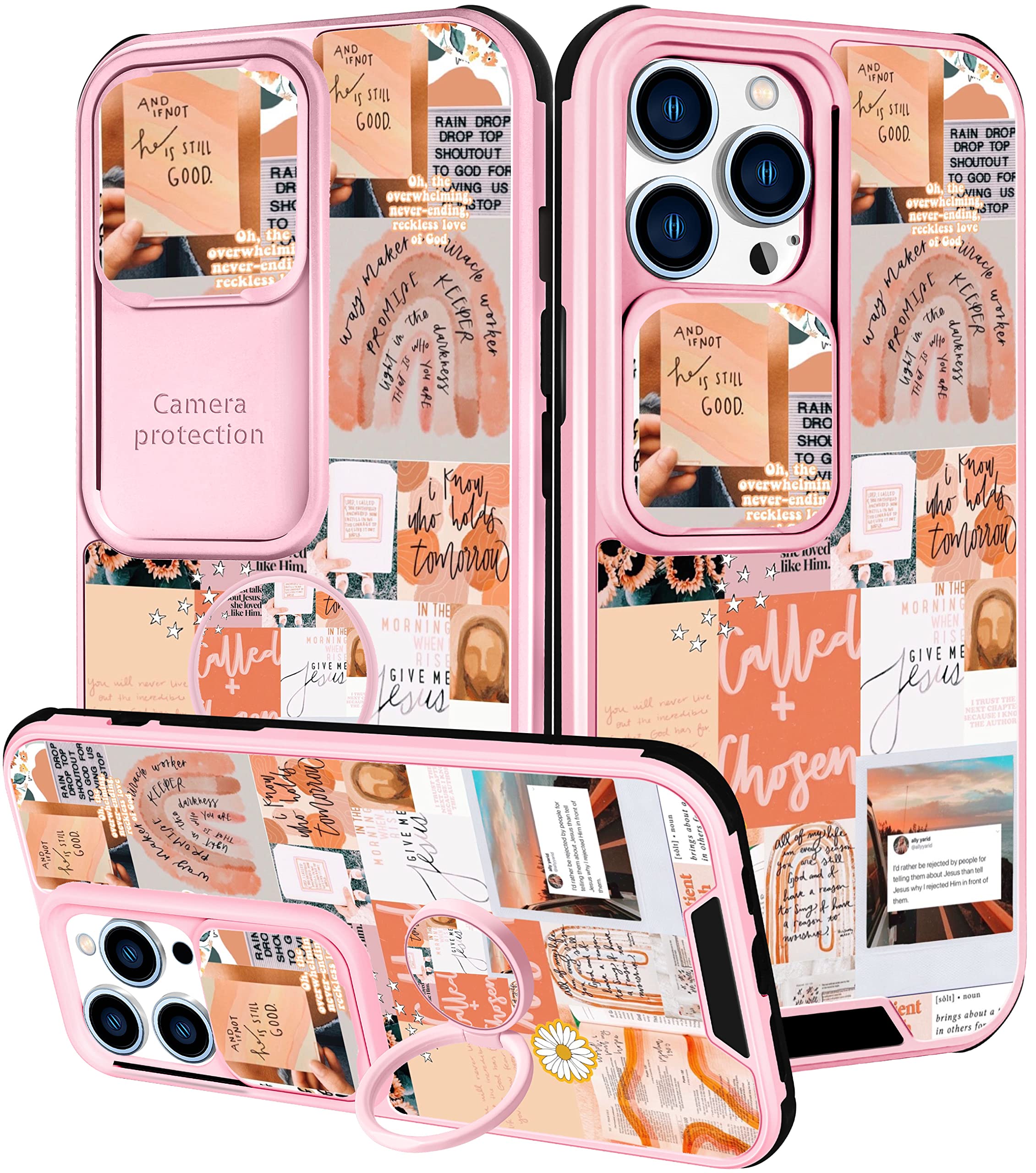 Goocrux (2In1 For Iphone 13 Pro Max Case Women Girls Cute Aesthetic Trendy Phone Cover Collage Good Vibes Pattern Design With Sl