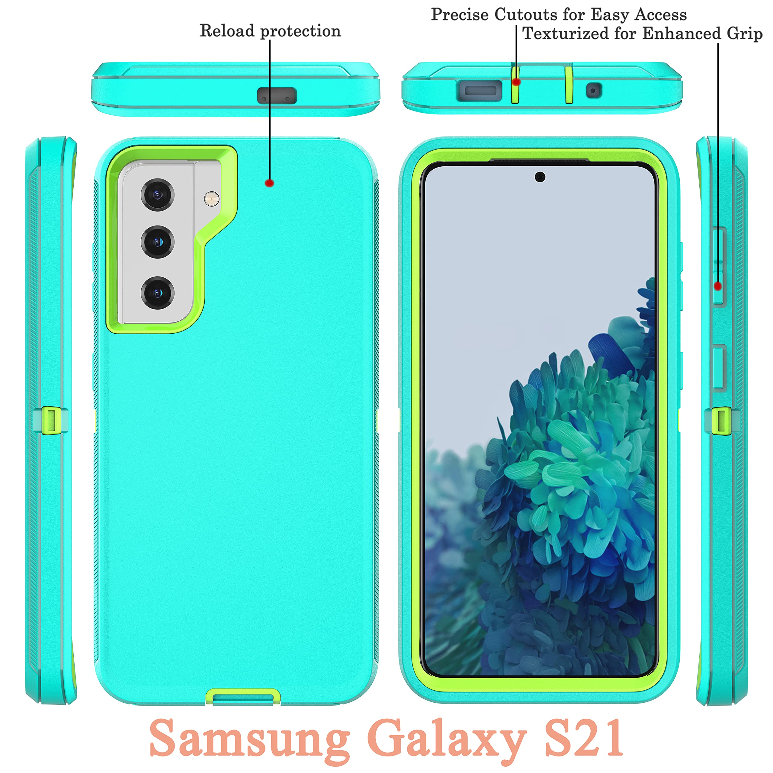 3 In 1 Heavy Duty Case For Galaxy S21 (Not For S21 Plus),With [ Flexible Tpu Film And Camera Lens Film] 2 Pack Shockproof, Drop