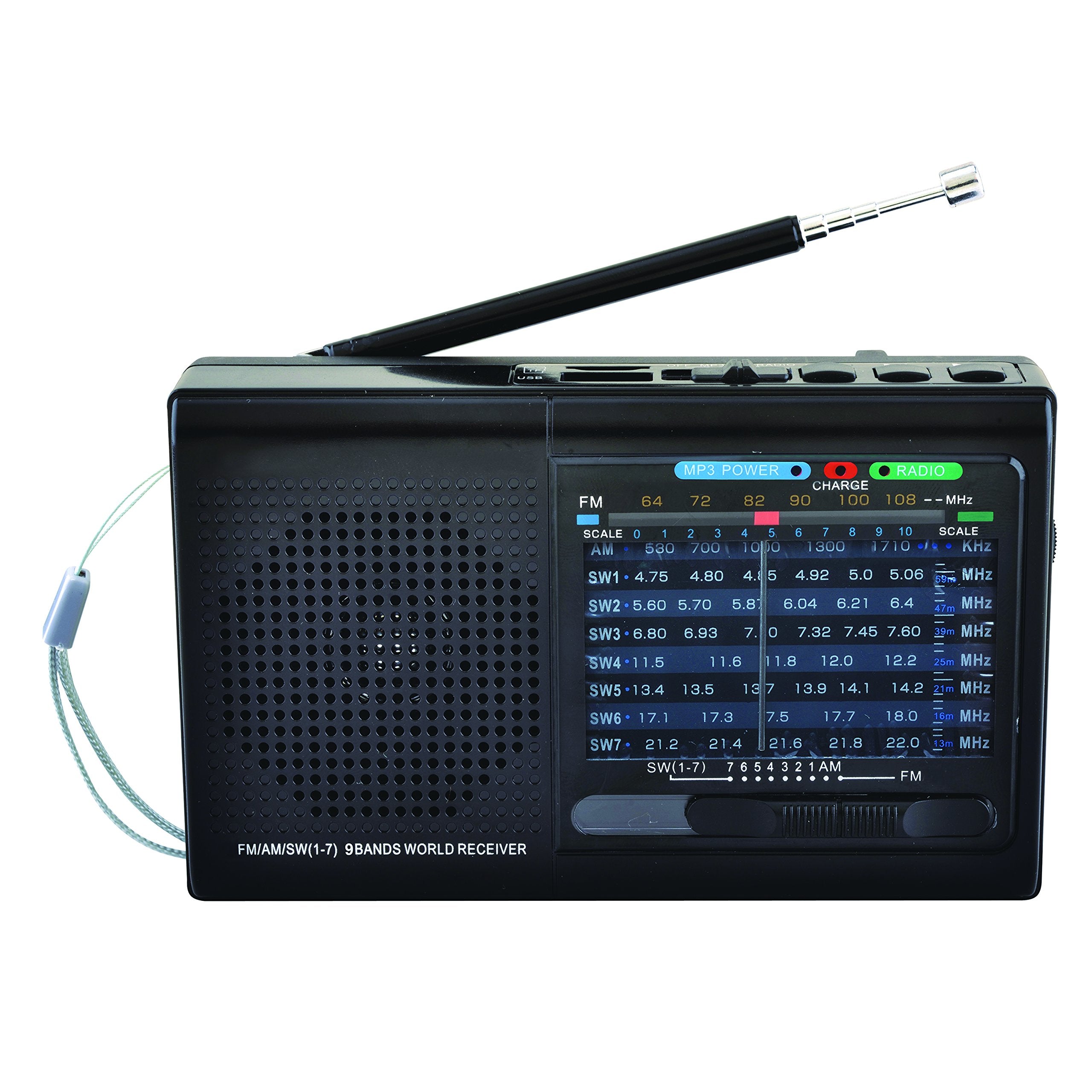 Supersonic Sc 1080Bt 9 Band Bluetooth Enabled Radio   Am/Fm Channels, Rechargeable Battery   Black