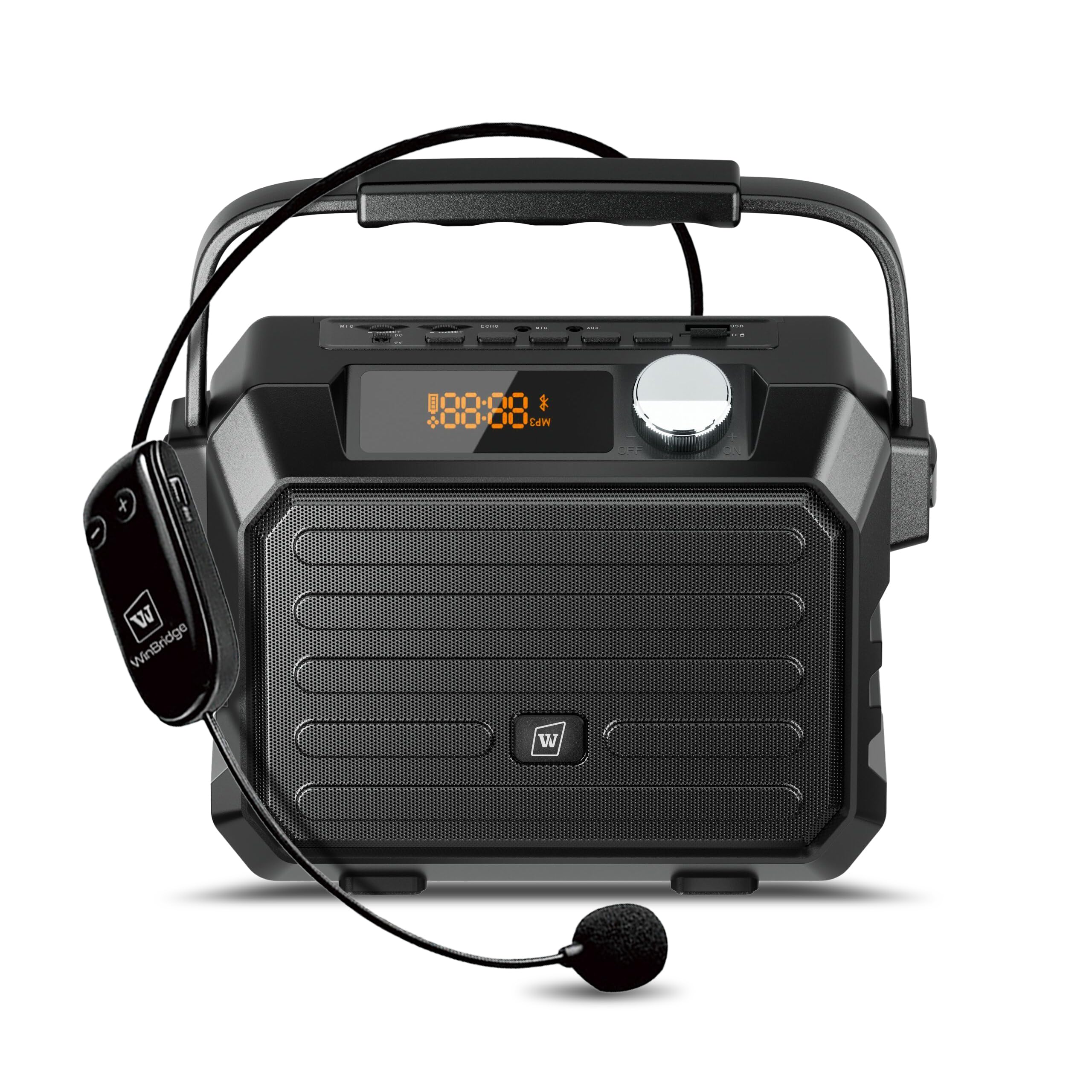 WinBridge Wireless Voice Amplifier for Teachers, 30W Portable PA System with UHF Headset Microphone & Bluetooth Speaker, for Cla