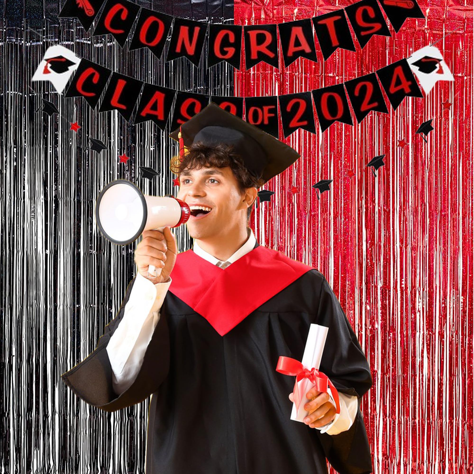 Foil Fringe Curtain Party Decorations   Black Red Metallic Tinsel Backdrop Party Steamers Curtains For Birthdays Halloweens Chri