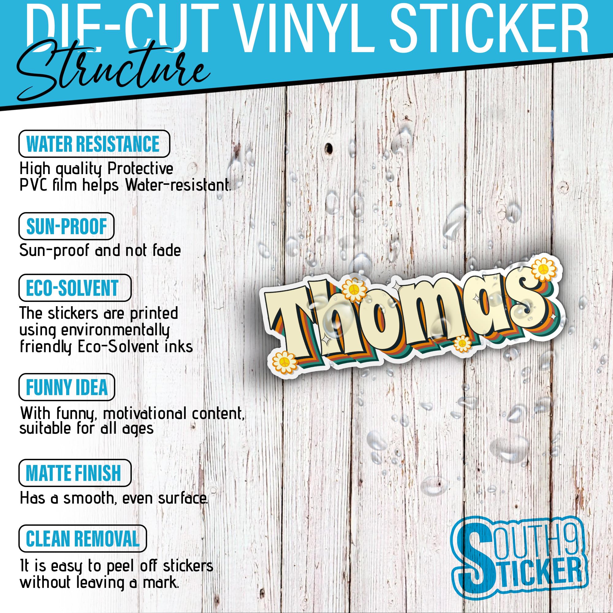 Custom Name Sticker, Personalized Sticker, Custom Sticker, Hippie Sticker, Retro Vintage Style Waterproof Die Cut Vinyl Stickers