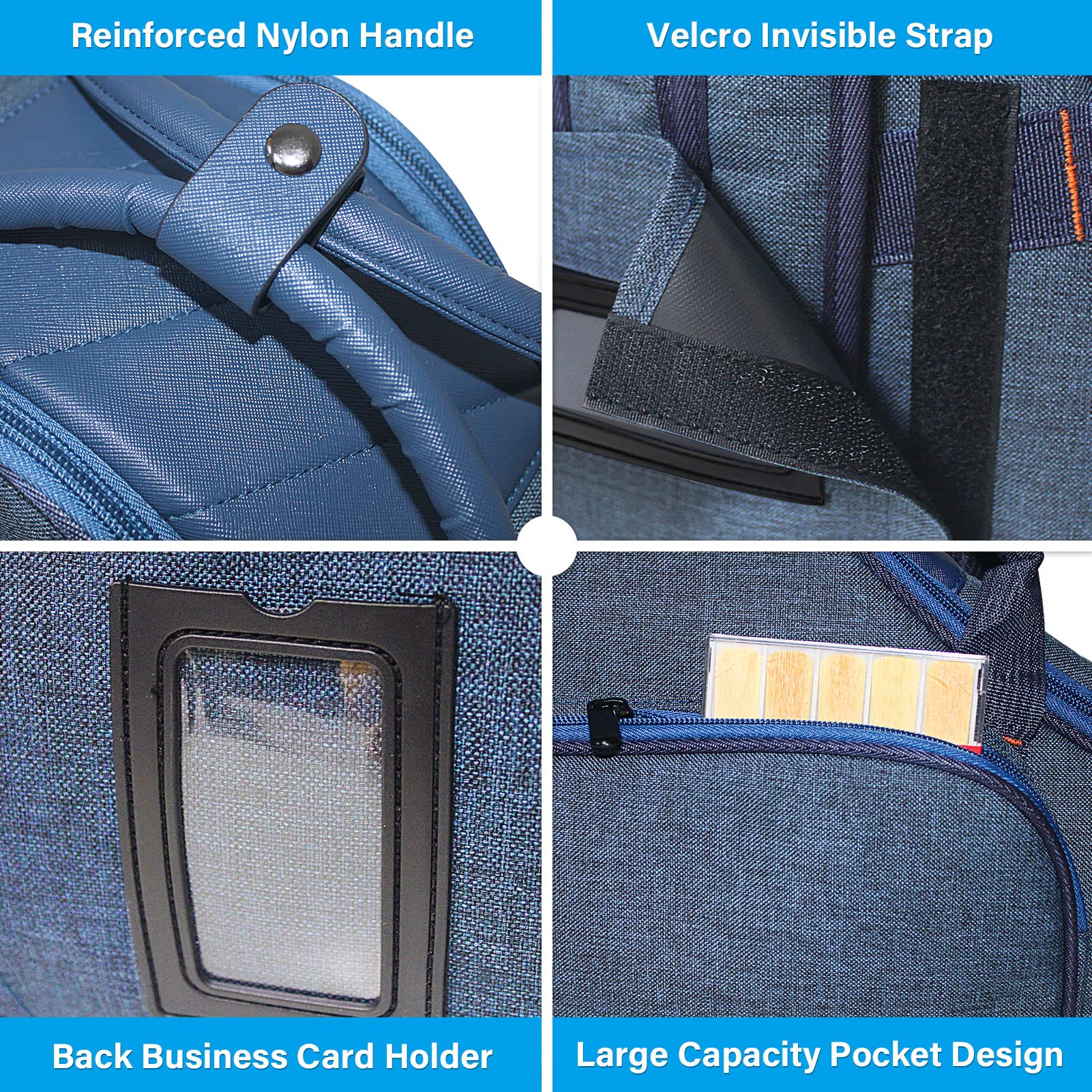 Alto Saxophone Case Sax Gig Bag, 2 In 1 Carrying Backpack Case With Flute Pocket, 20Mm Soft Padded, Saxophone Accessories (Blue)