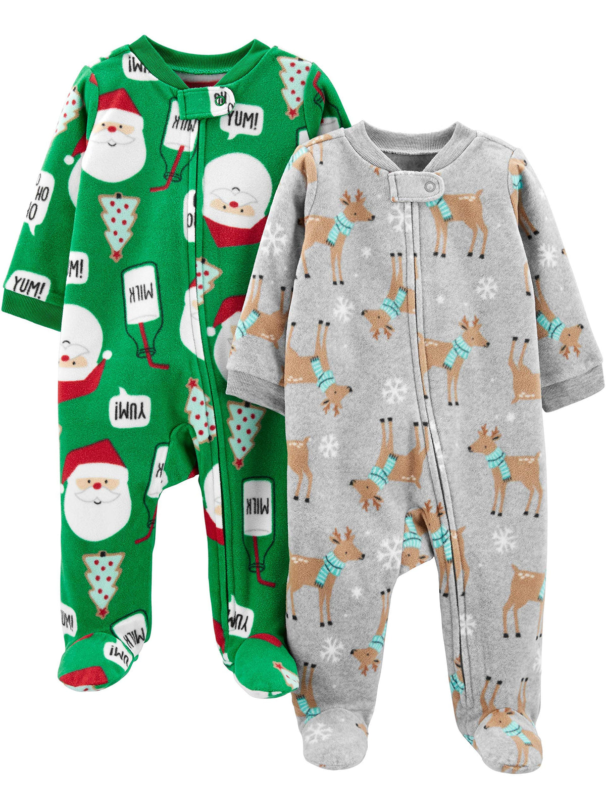 Simple Joys By Carters Unisex Babies Holiday Fleece Footed Sleep And Play, Pack Of 2, Grey Heathergreen, Reindeersanta, 6-9 Mont