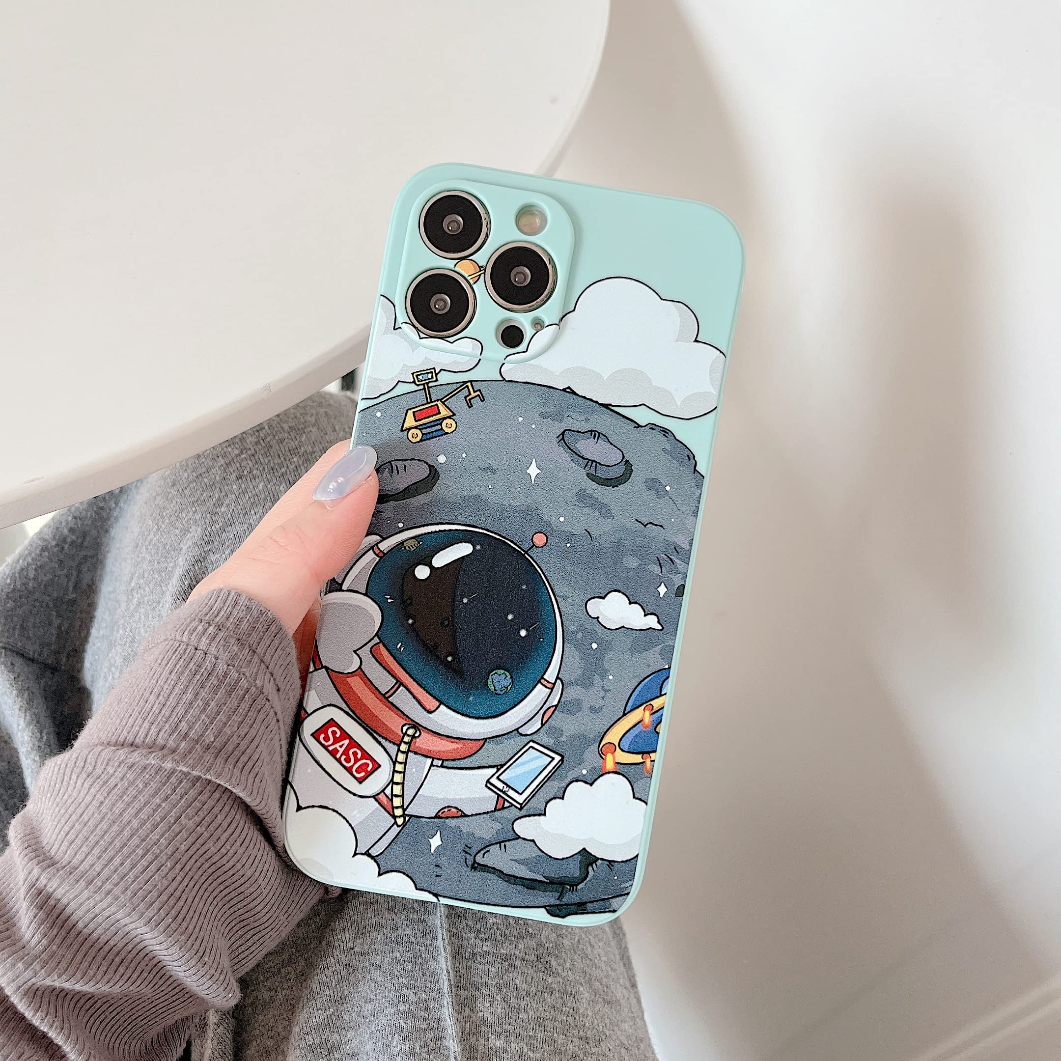 Yonds Queen For Iphone 12 Pro Cute Case, Cool Cartoon Astronaut Planet Moon Space Design Stylish Soft Tpu Bumper Shockproof Anti