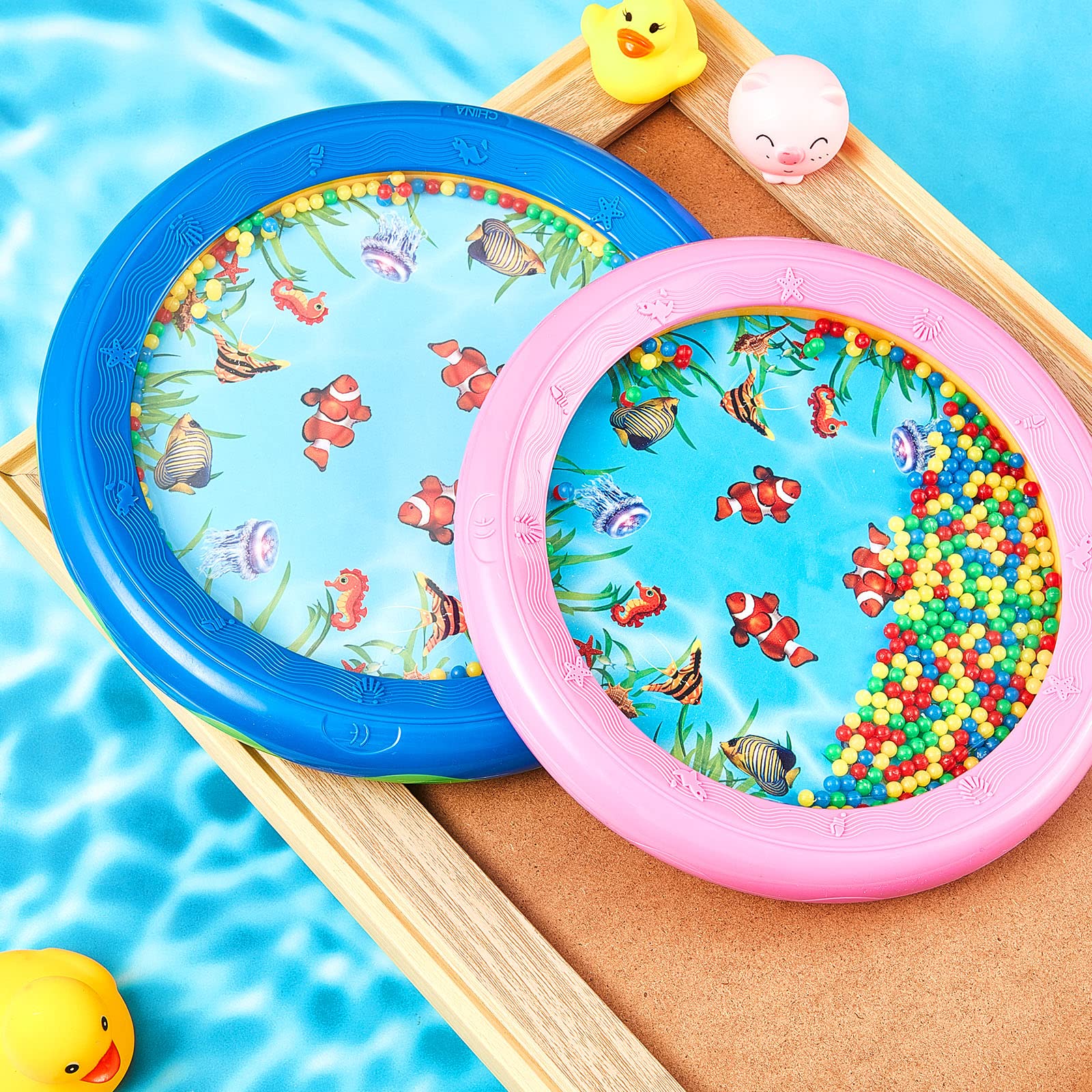 2 Pcs Ocean Drum Wave Bead Ocean Sound Drum Gentle Sea Sound Music Gift Educational Sea Tool Percussion Instruments, Pink And Bl
